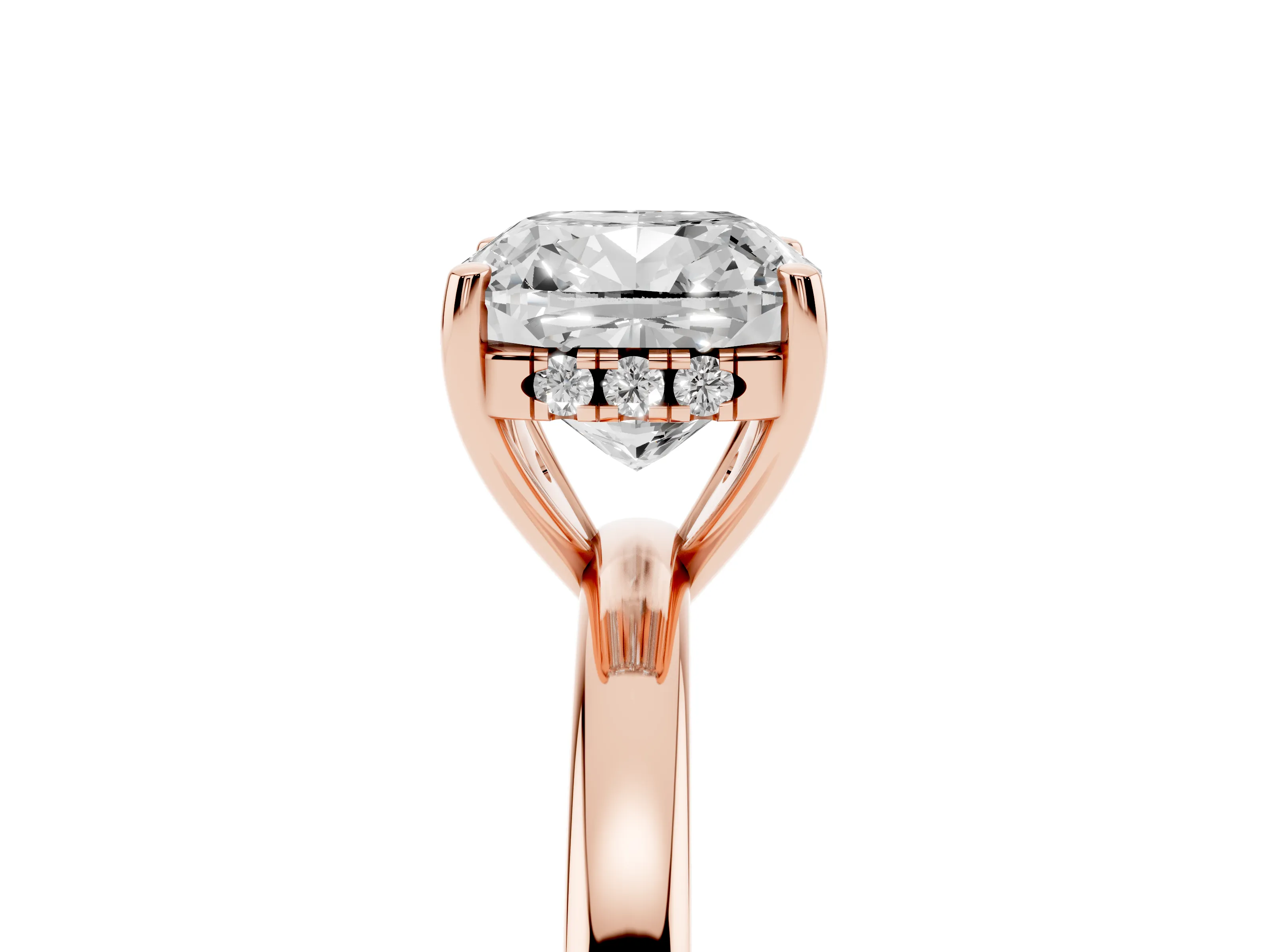 Cushion Cut Diamond Solitaire Ring Set in Rose gold with Plain Band and Prong Setting