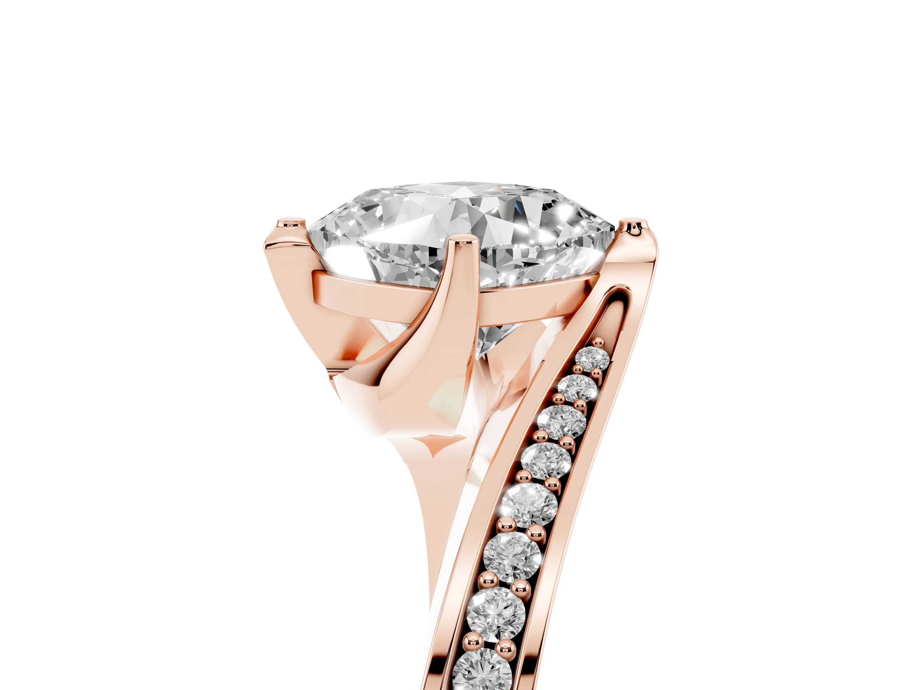 Cushion Cut Diamond Solitaire Ring Set in Rose gold with Intertwined Pavé Twist Band