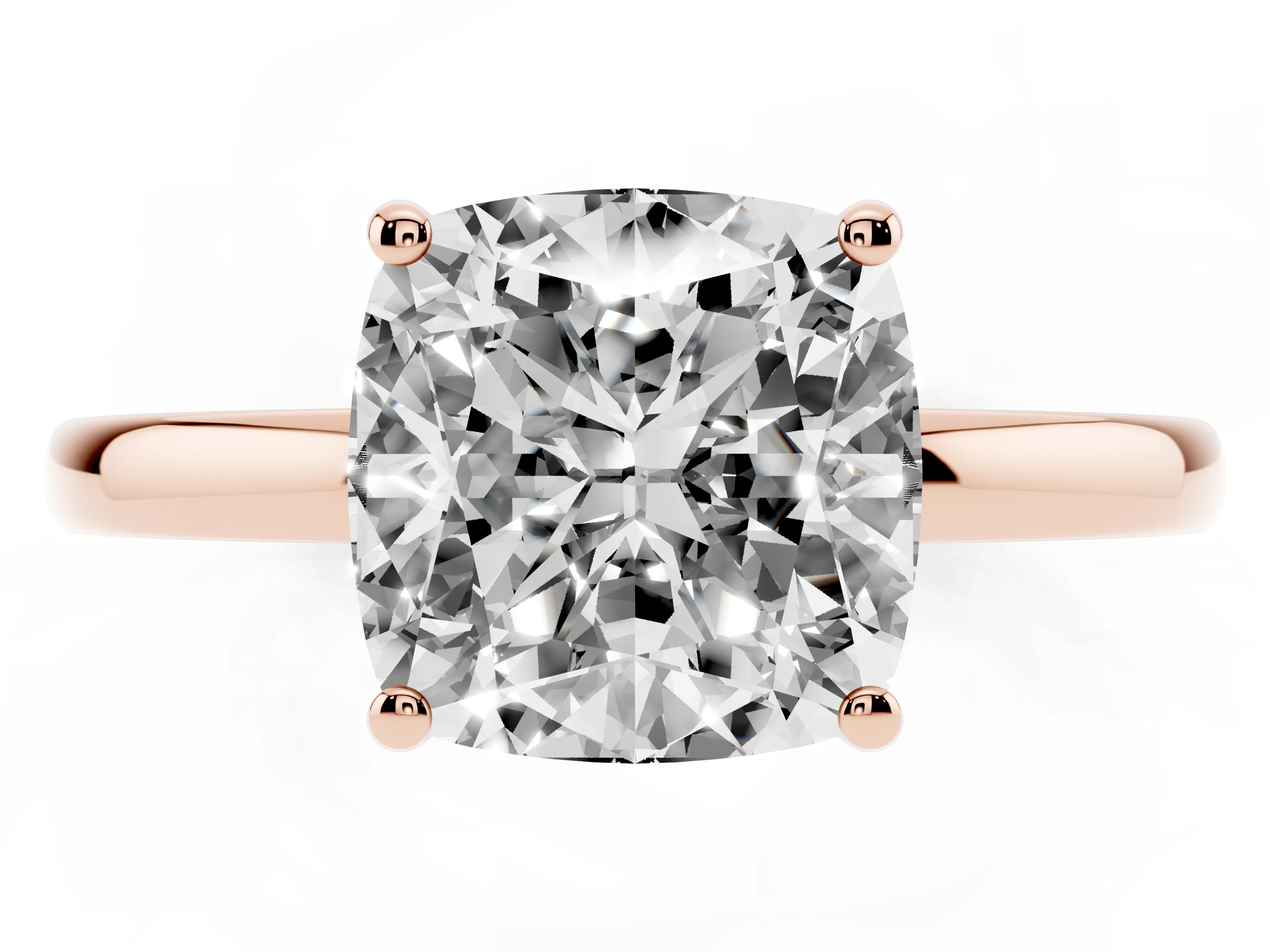 Cushion Cut Diamond Solitaire Ring Set in Rose gold with Plain Band and Prong Setting