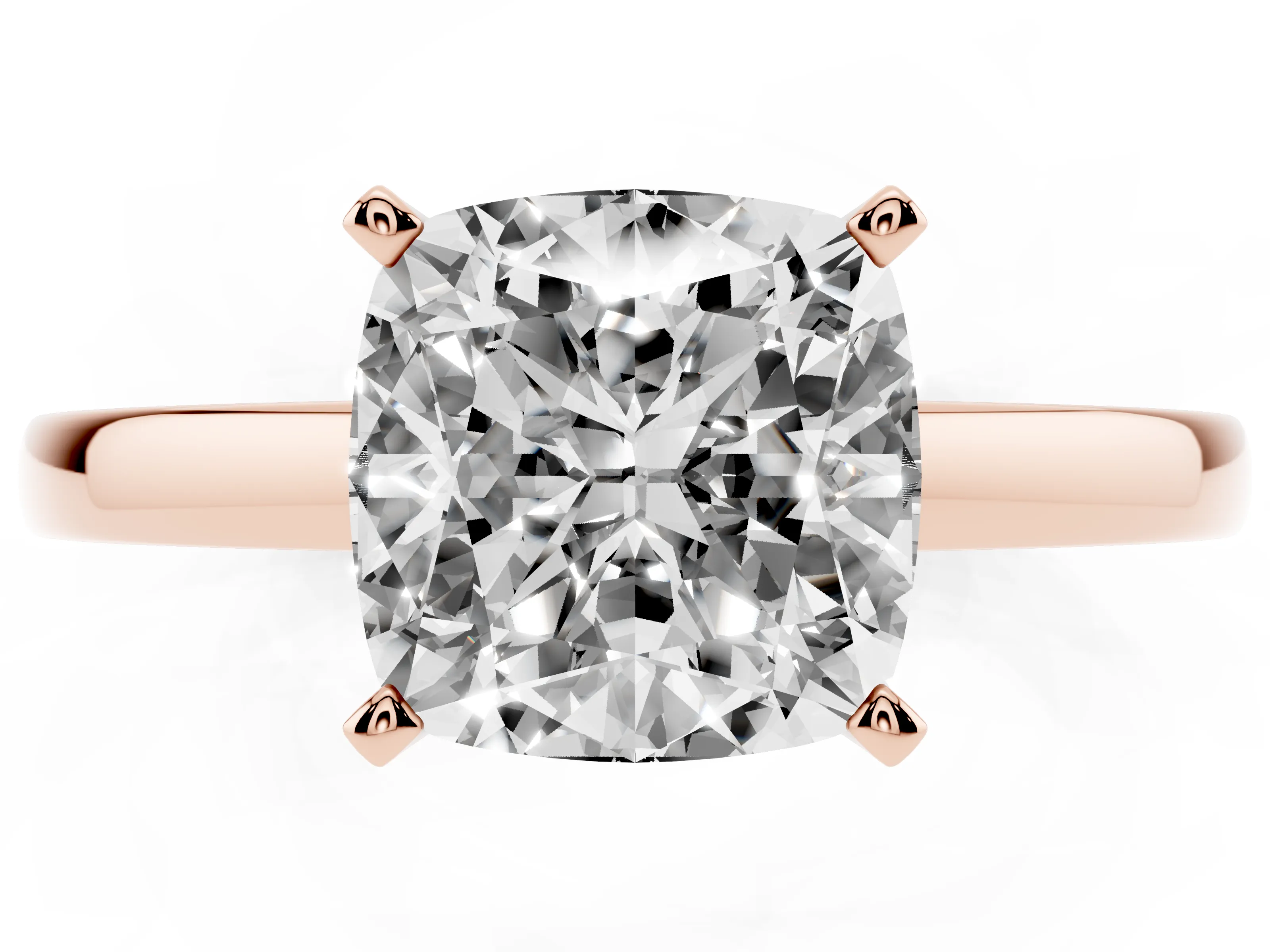 Cushion Cut Diamond Solitaire Engagement Ring Set in Rose gold with Prong Setting on a Classic Band