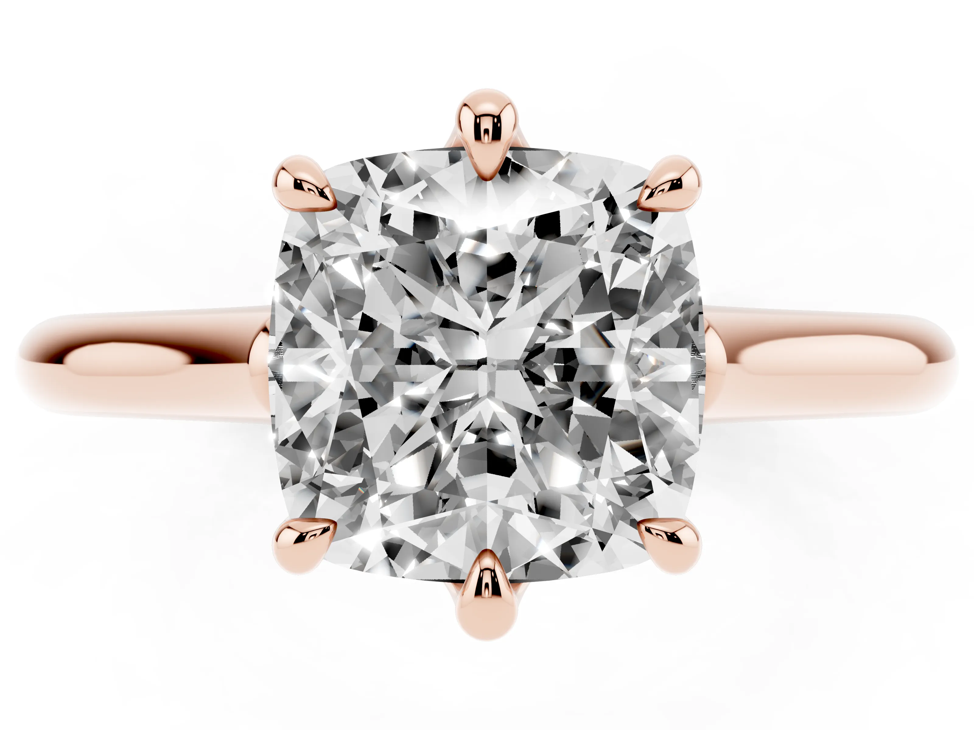 Cushion Cut Diamond Solitaire Engagement Ring Set in Rose gold with Prong Setting and Plain Classic Band