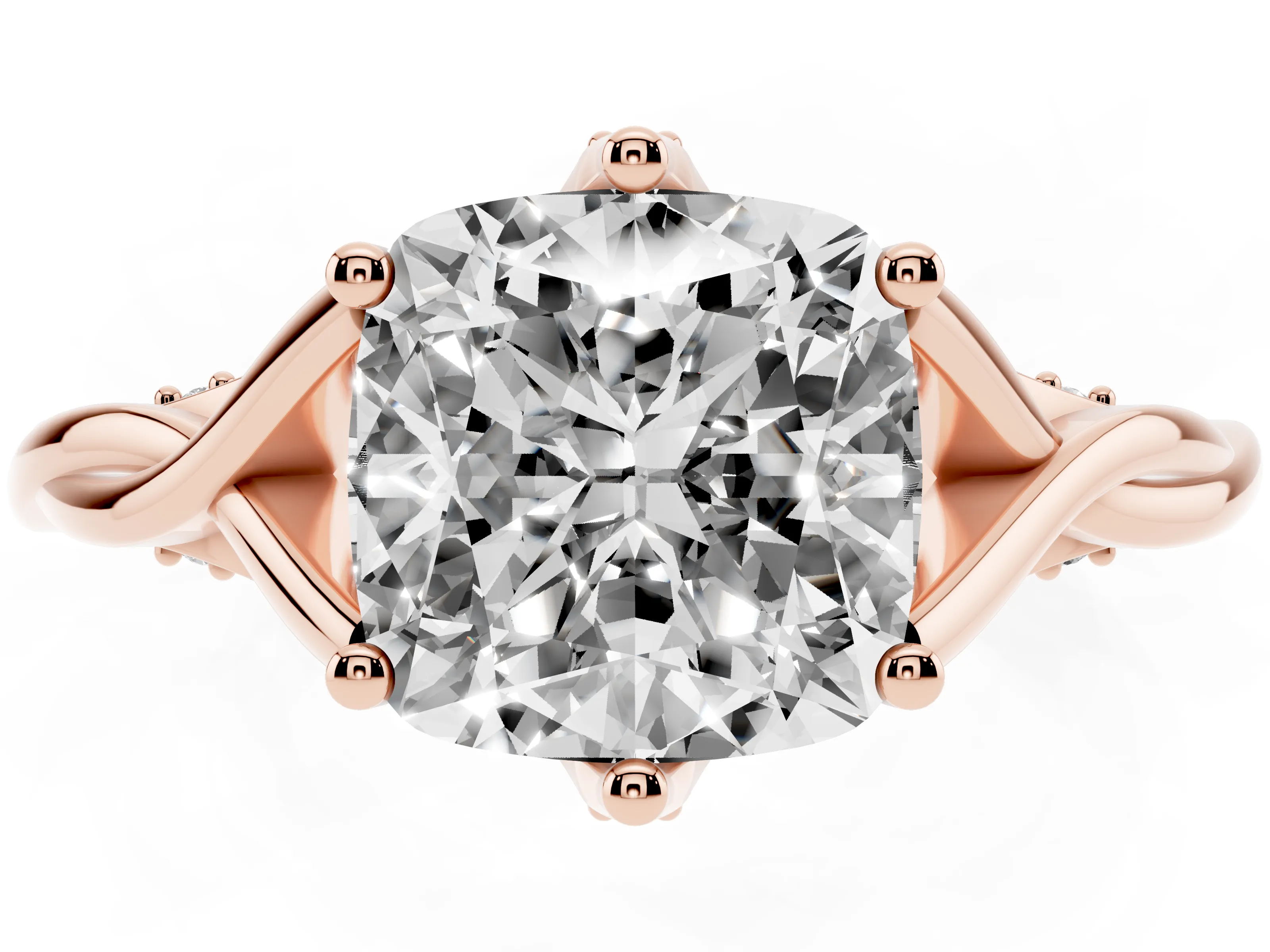 Cushion Cut Diamond Intertwined Twist Band Solitaire Ring Set in Rose gold with Prong Setting