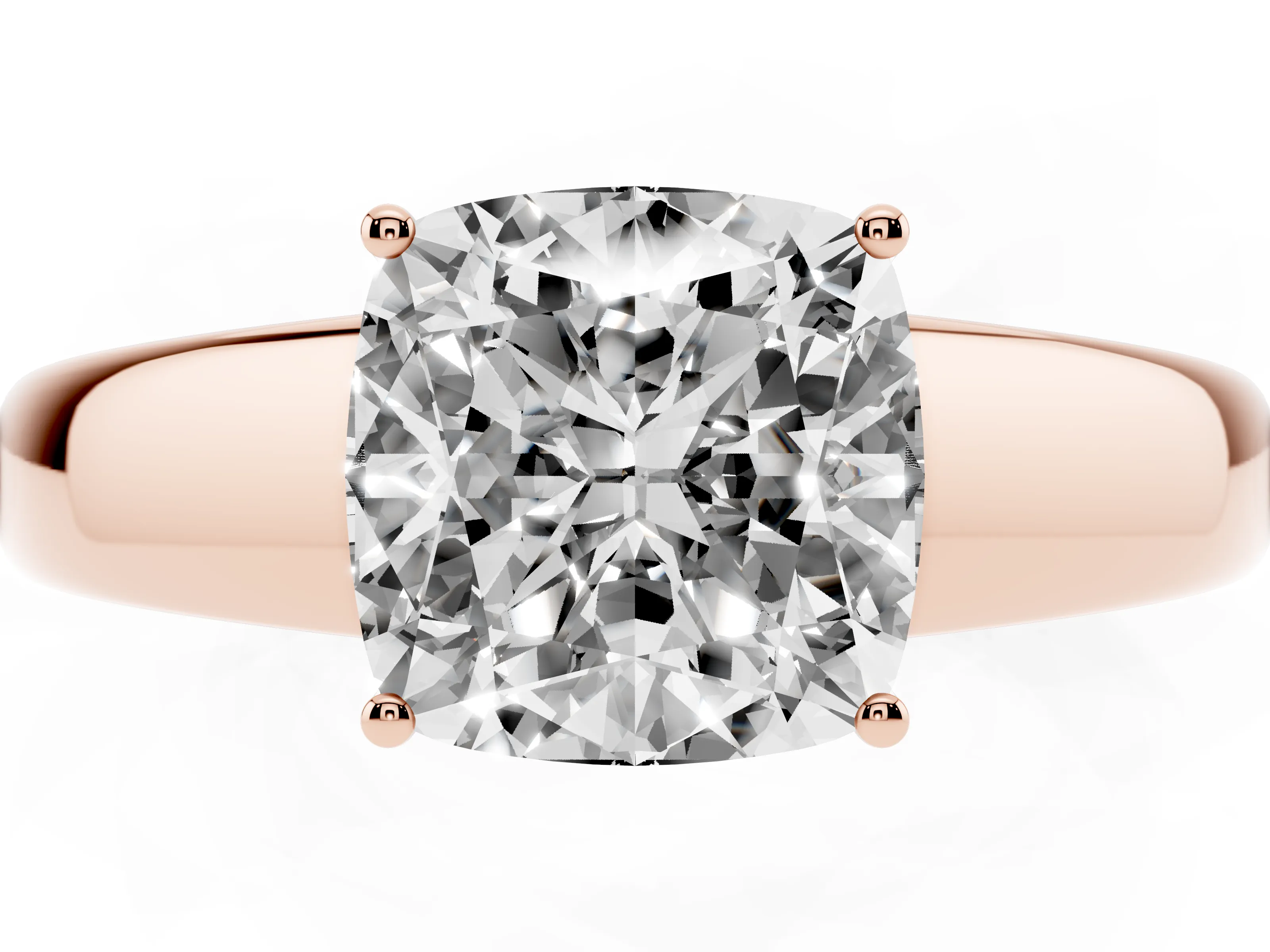 Cushion Cut Diamond Solitaire Ring Set in Rose gold with Tapered Band and Prong Setting