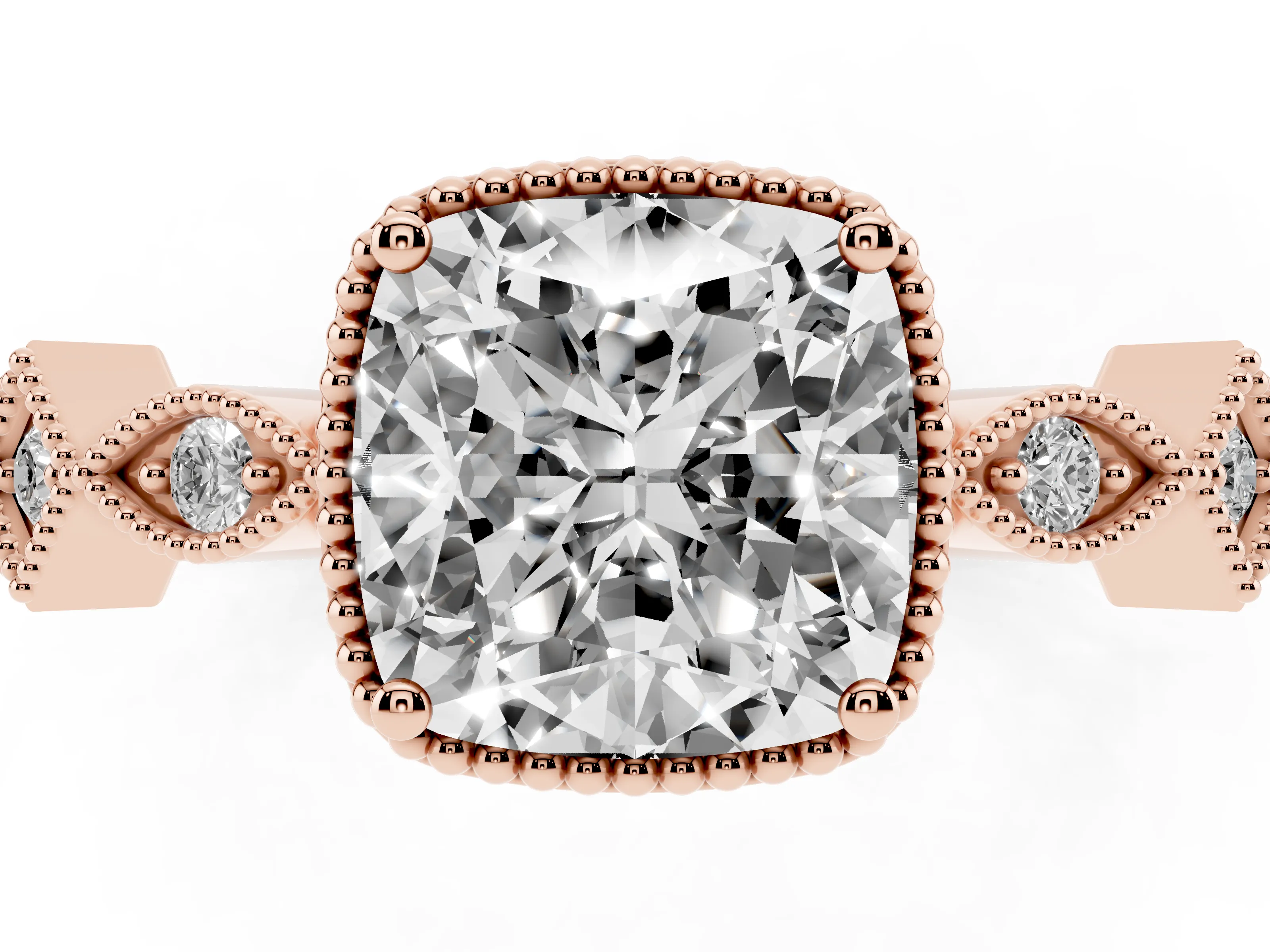 Cushion Cut Diamond Milgrain Marquise Twist Band Ring Set in Rose gold with Prong Setting