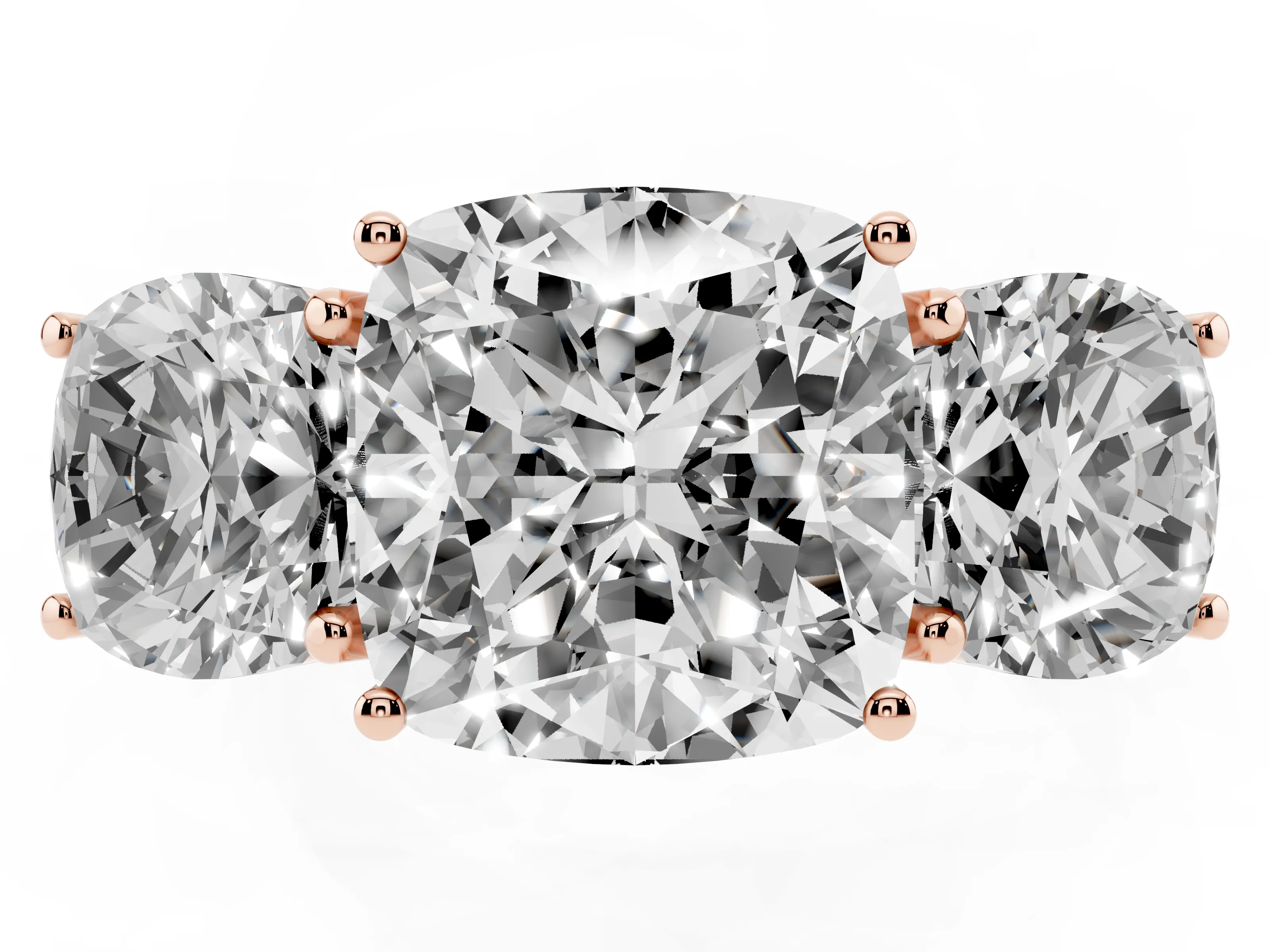 Cushion Cut Diamond Three-Stone Ring Set in Rose gold with Braided Band