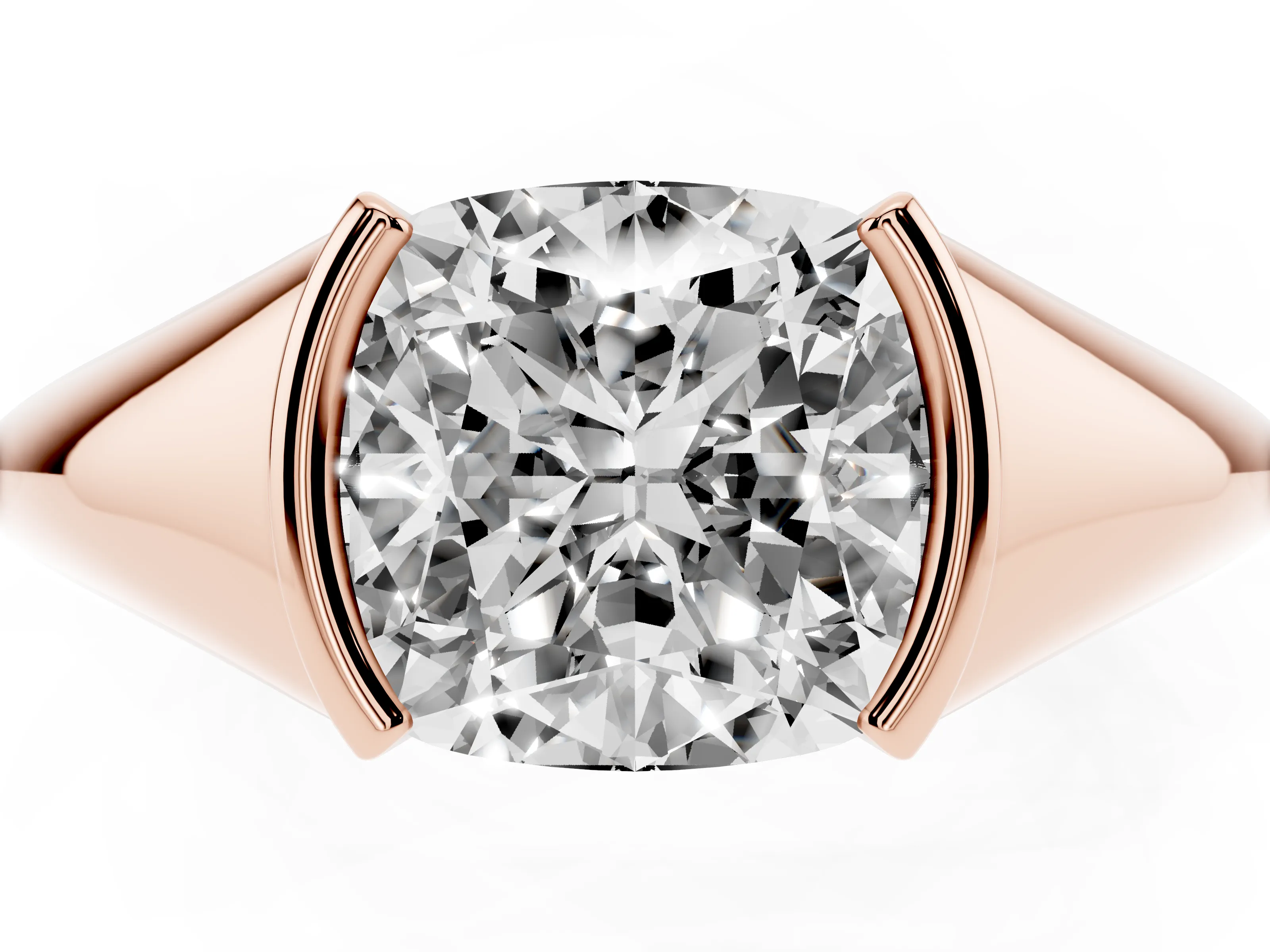 Cushion Cut Diamond Solitaire Tension Set Ring Set in Rose gold