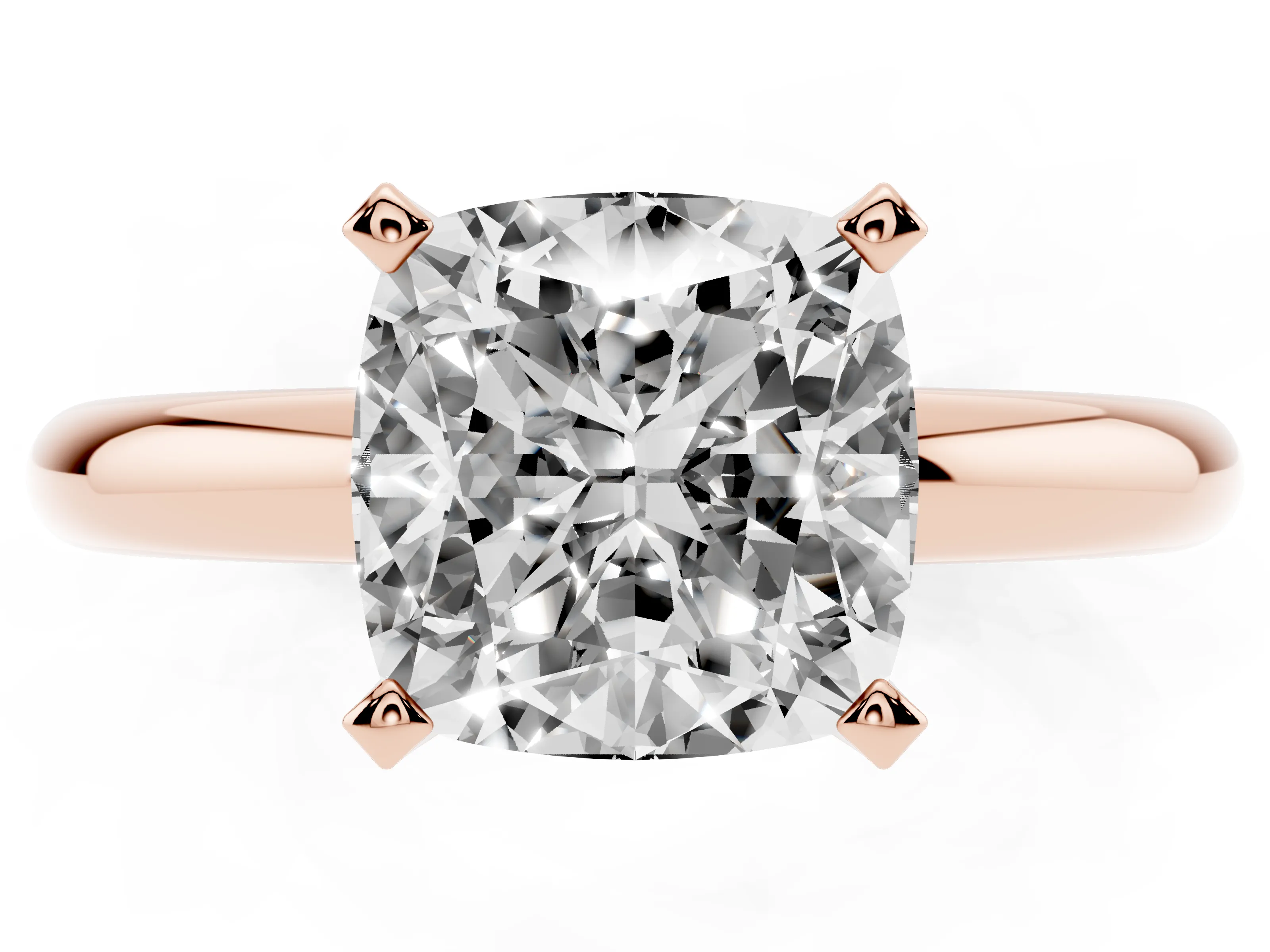 Cushion Cut Diamond Solitaire Engagement Ring Set in Rose gold with Round Band and Prong Setting
