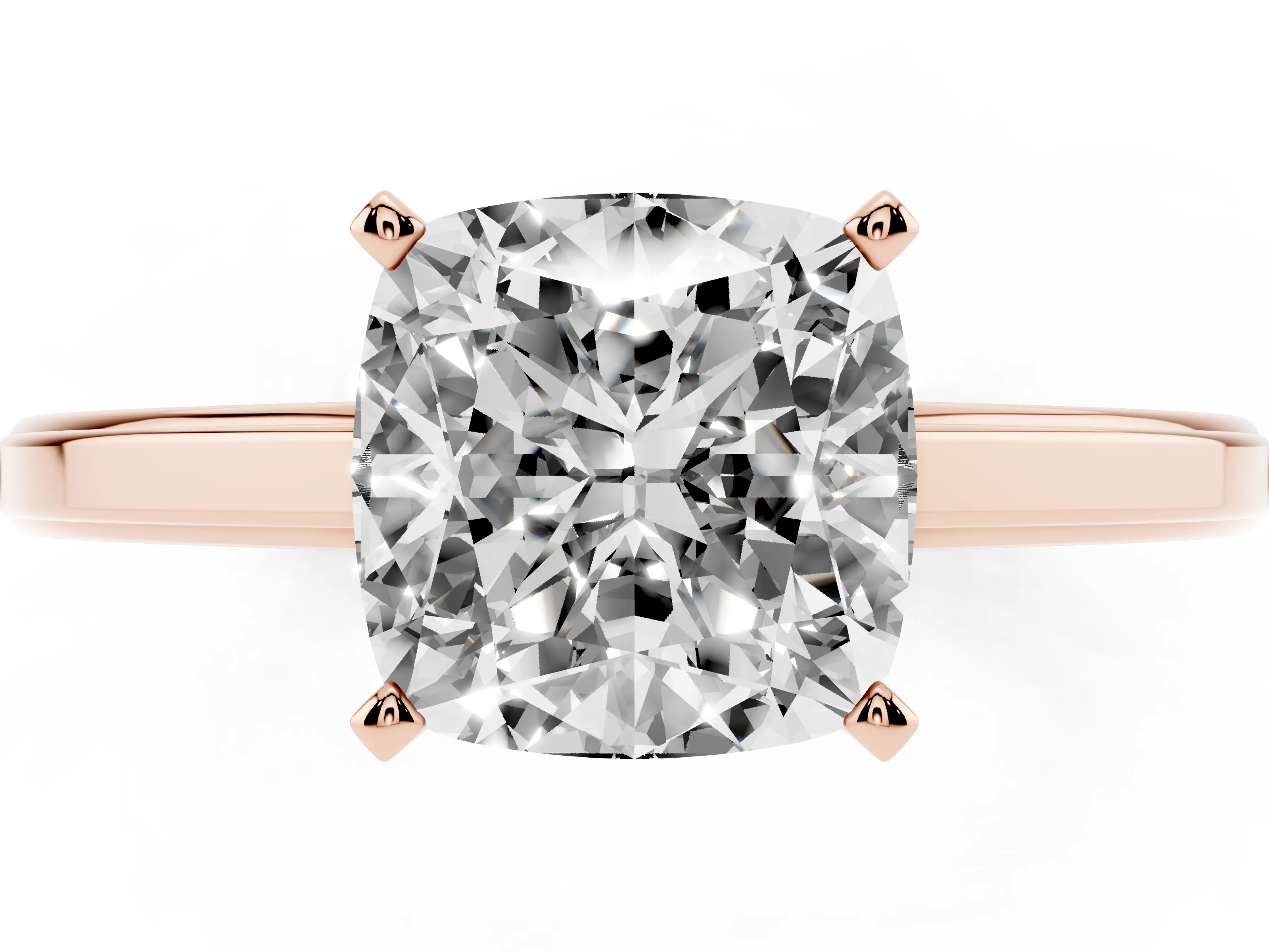 Cushion Cut Diamond Solitaire Ring Set in Rose gold with Prong Setting and Classic Band