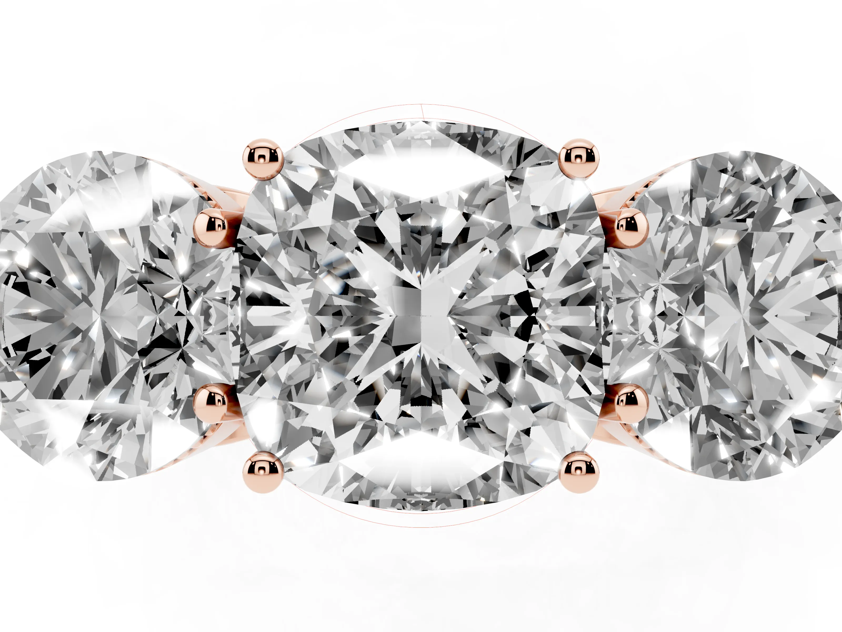Cushion Cut Diamond Three-Stone Engagement Ring Set in Rose gold with Polished Band
