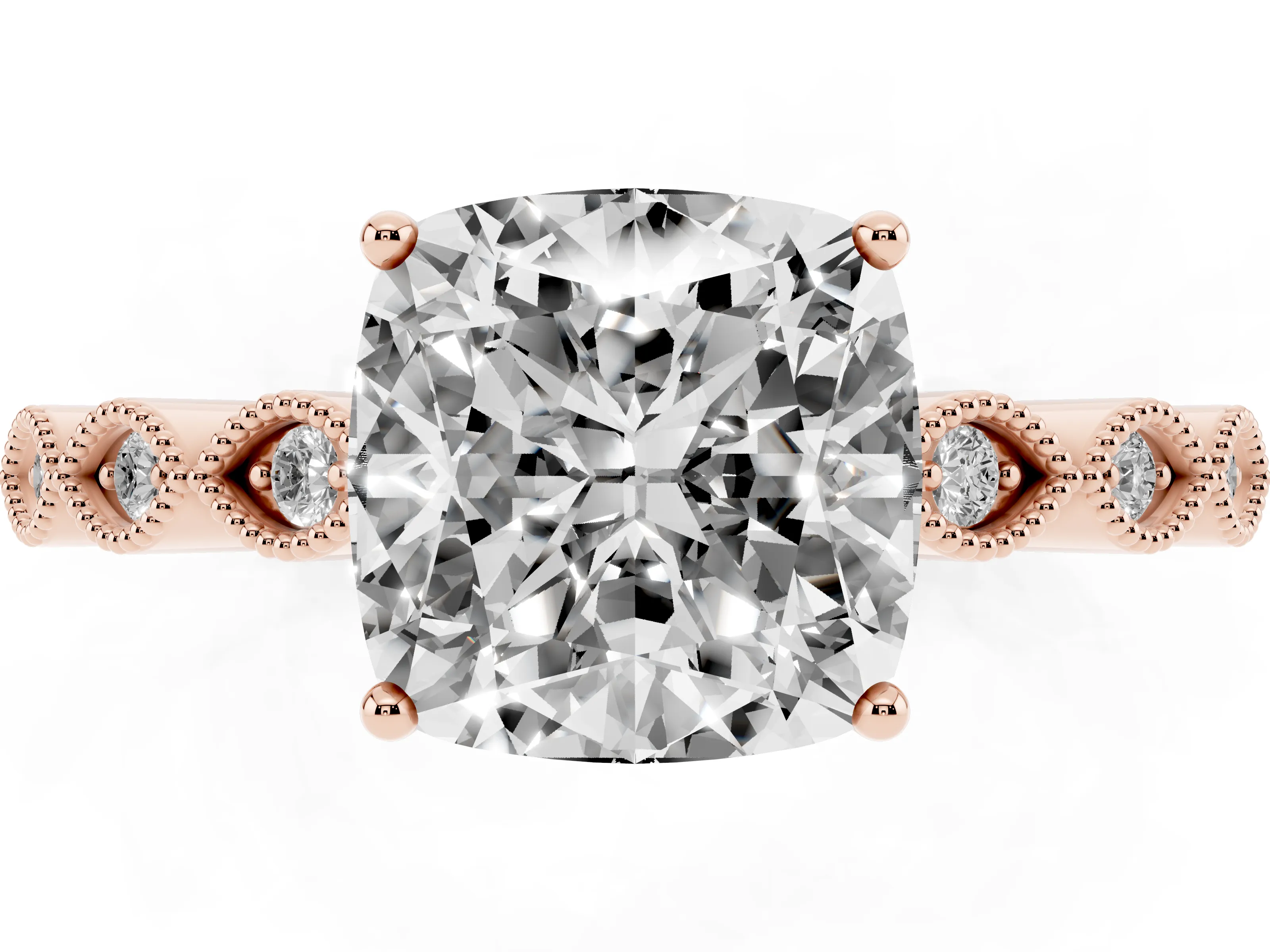 Cushion Cut Diamond Solitaire Ring Set in Rose gold with Infinity Twist Pavé Band