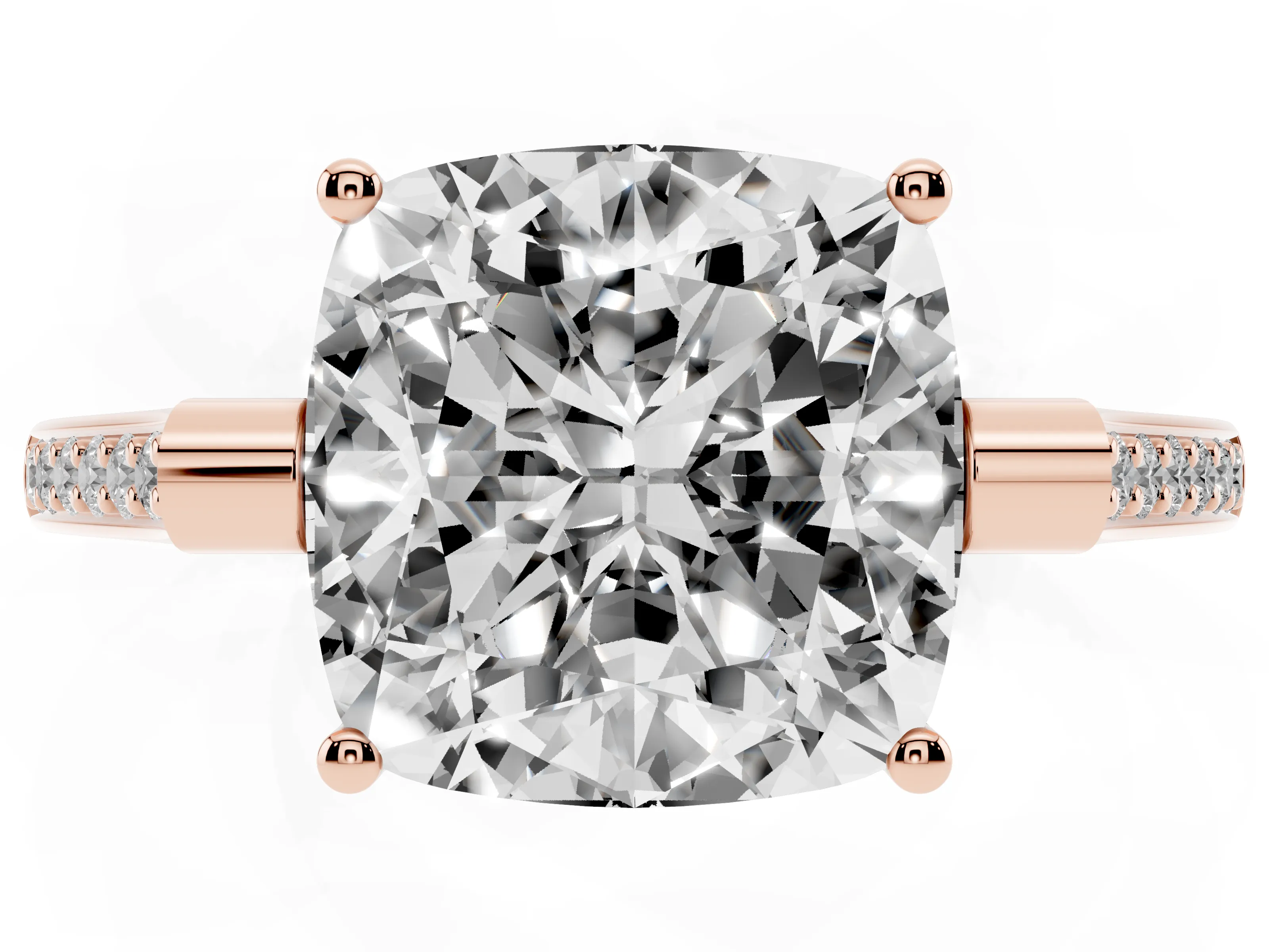 Cushion Cut Diamond Solitaire Ring Set in Rose gold with Channel Set Band and Bezel Prong Setting