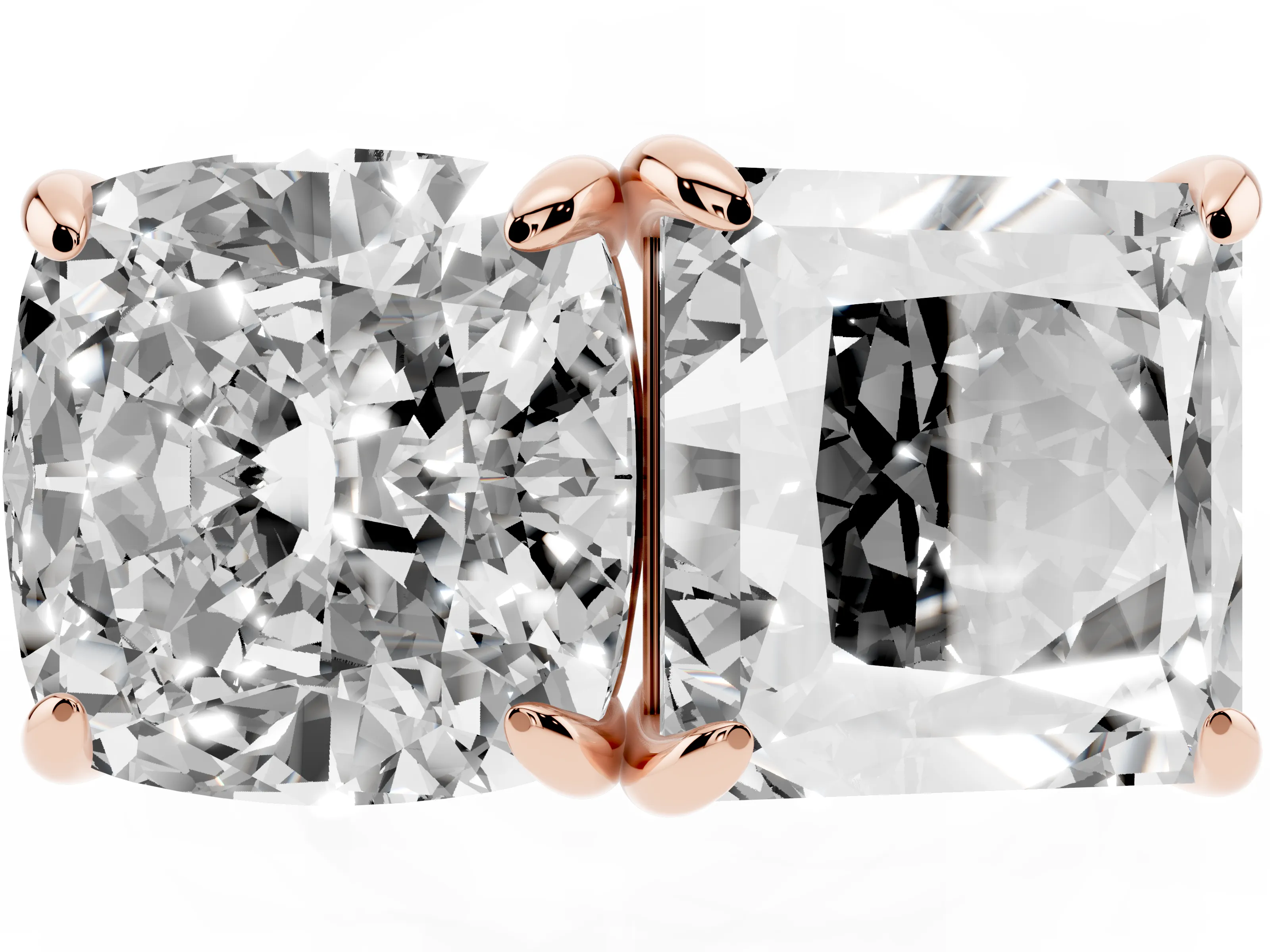Cushion and Princess Toi Moi Ring Set in Rose gold with Prong Setting and Plain Band