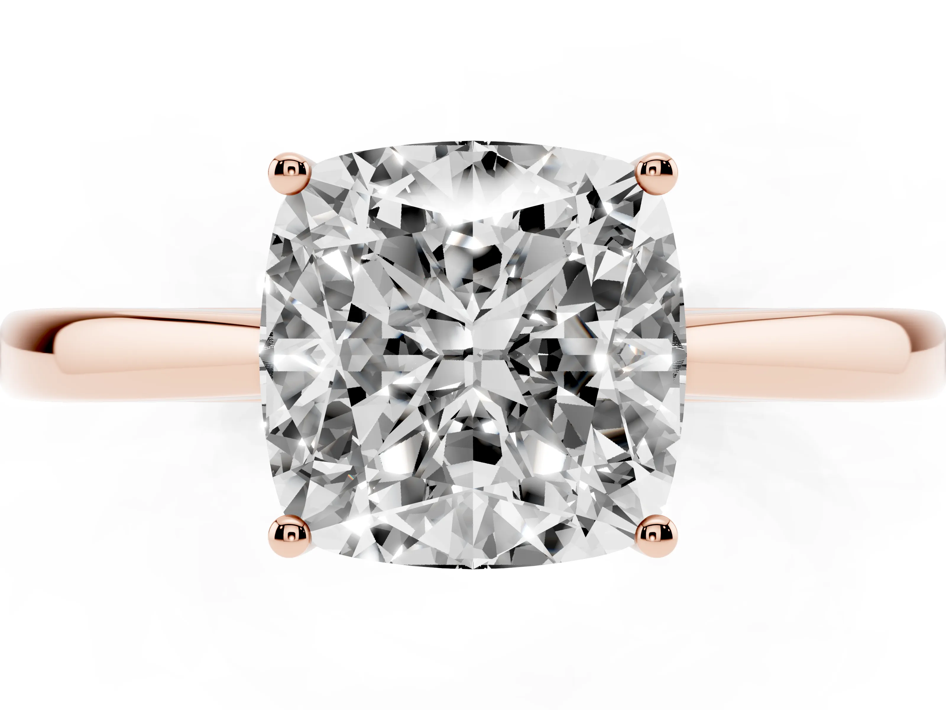 Cushion Cut Diamond Solitaire Ring Set in Rose gold with Split Shank and Prong Setting
