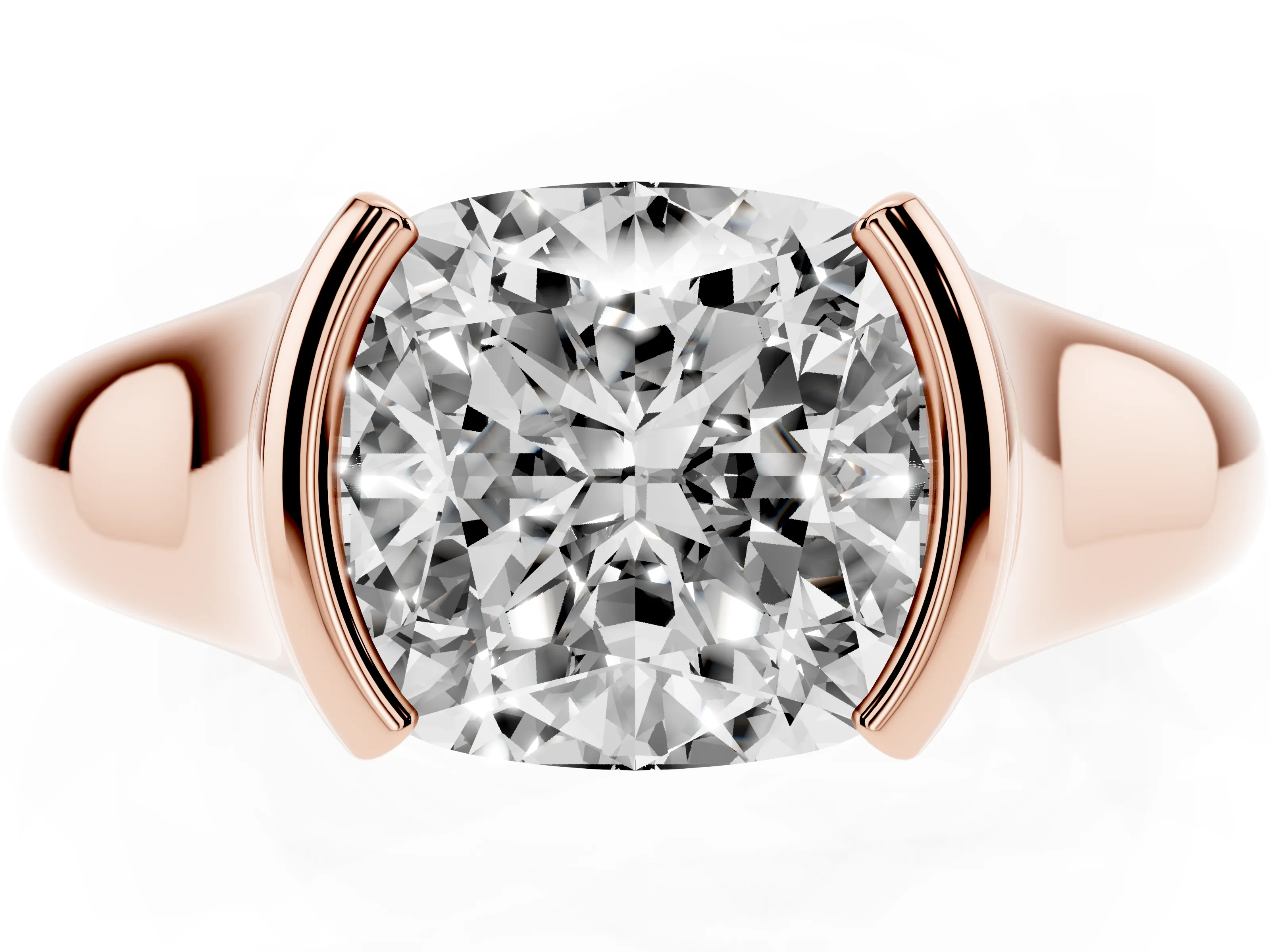 Cushion Cut Diamond Solitaire Tension Set Ring Set in Rose gold with Split Shank Band