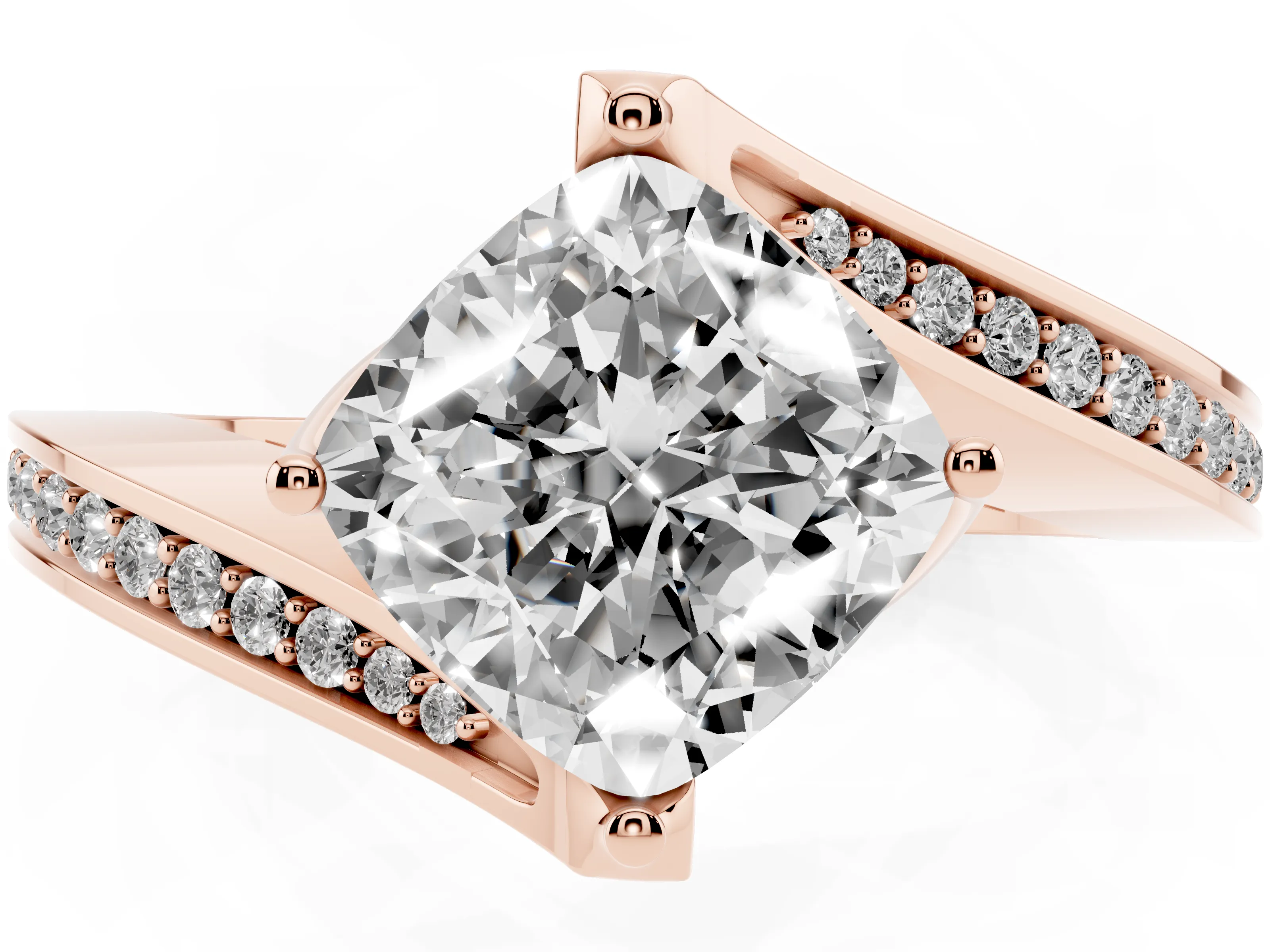 Cushion Cut Diamond Solitaire Ring Set in Rose gold with Intertwined Pavé Twist Band