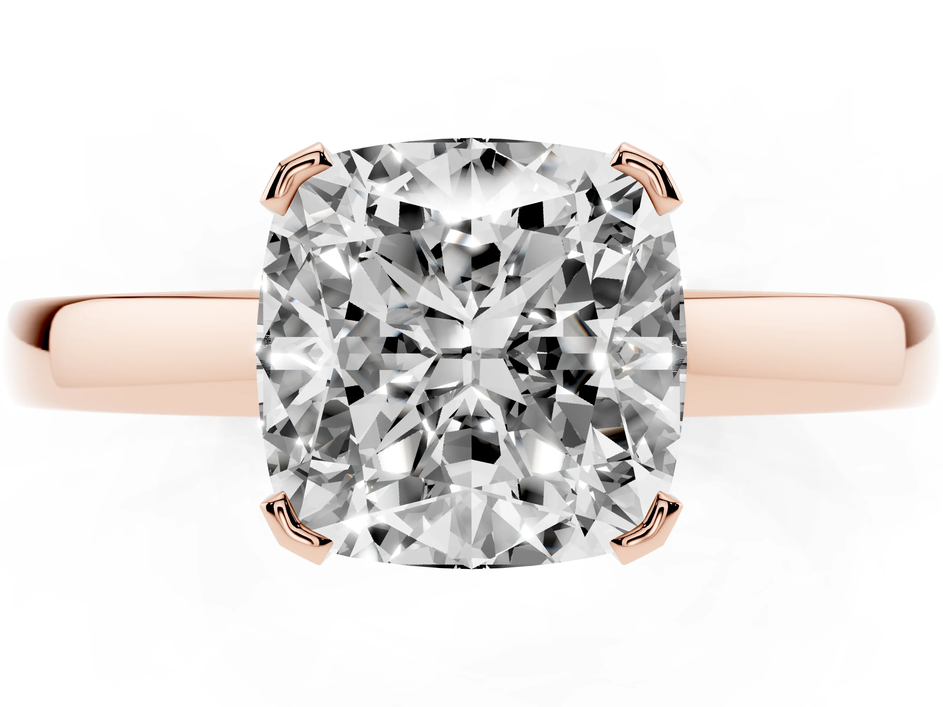 Cushion Cut Diamond Solitaire Ring Set in Rose gold with Prong Head and Smooth Polished Band