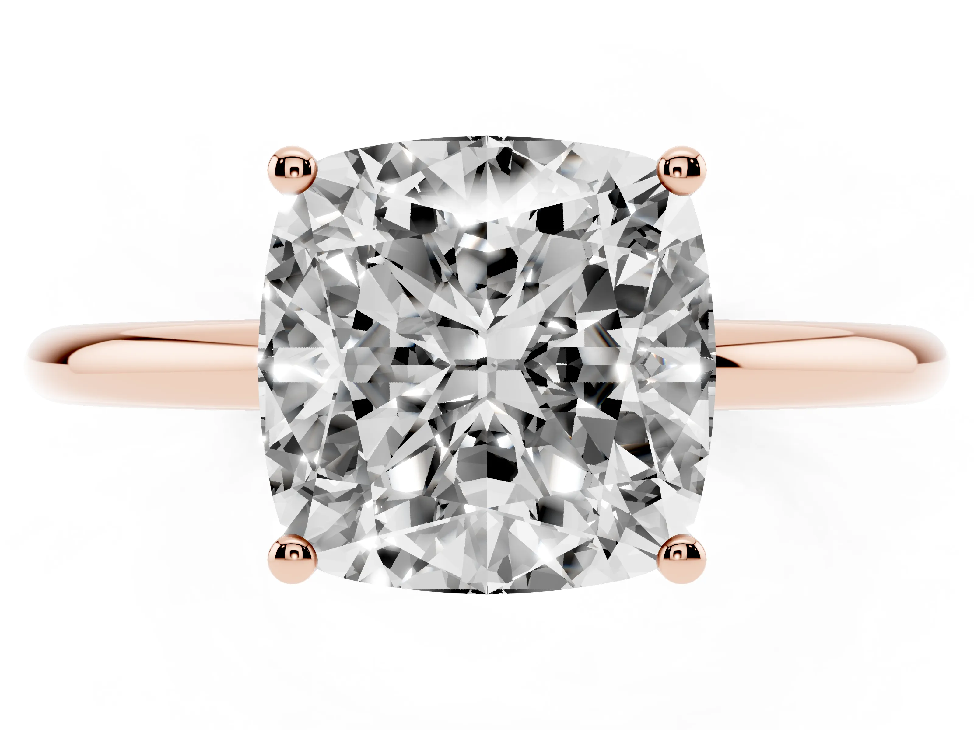 Cushion Cut Diamond Solitaire Engagement Ring Set in Rose gold with Thin Band and Prong Setting