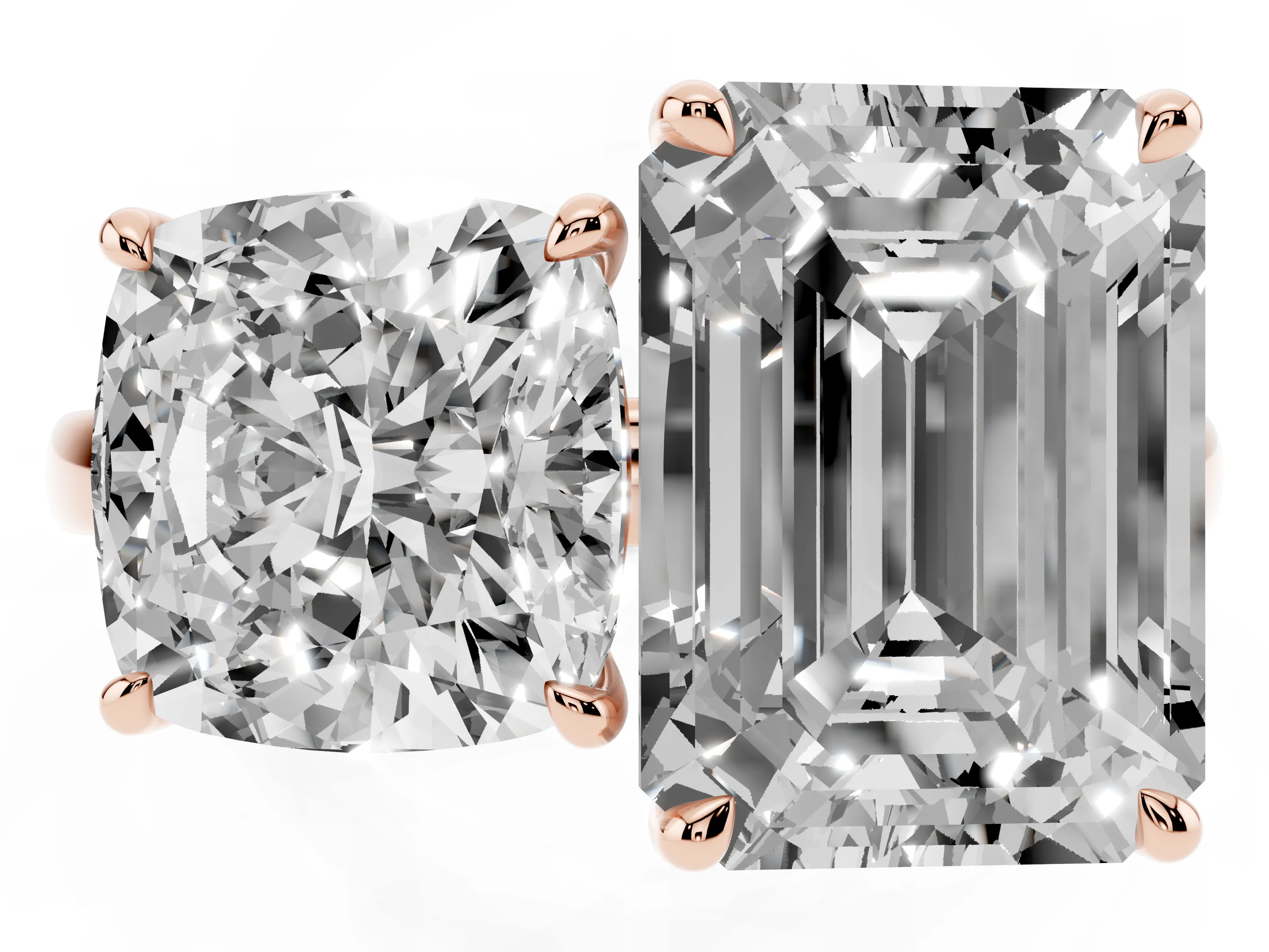 Cushion Cut and Emerald Cut Toi Moi Ring Set in Rose gold with Prong Setting