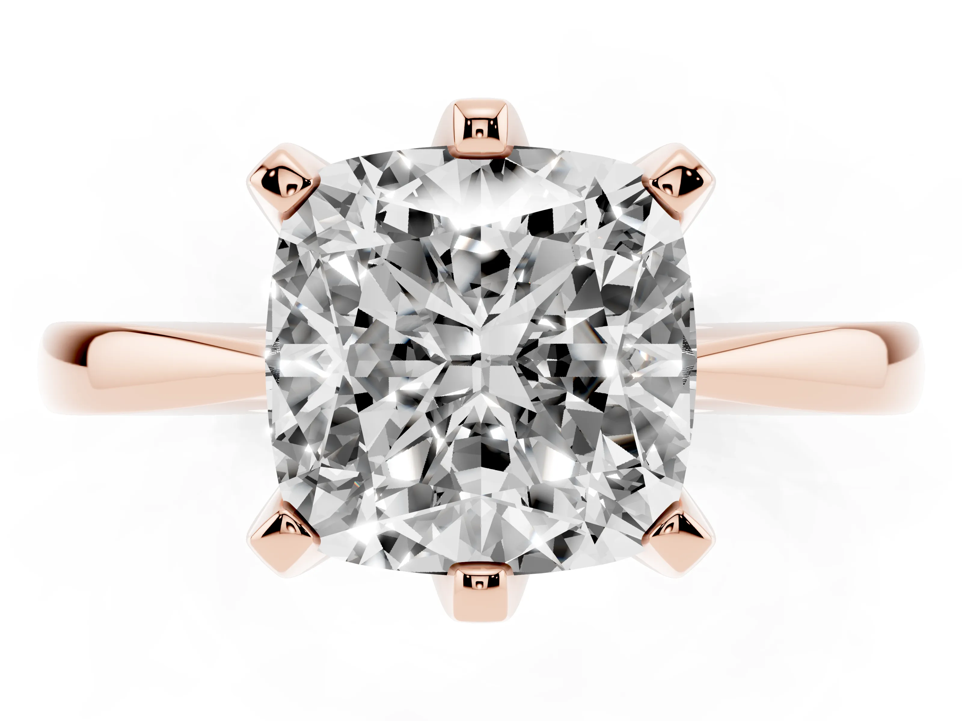 Cushion Cut Diamond Solitaire Engagement Ring Set in Rose gold with Slim Tapered Solitaire Band