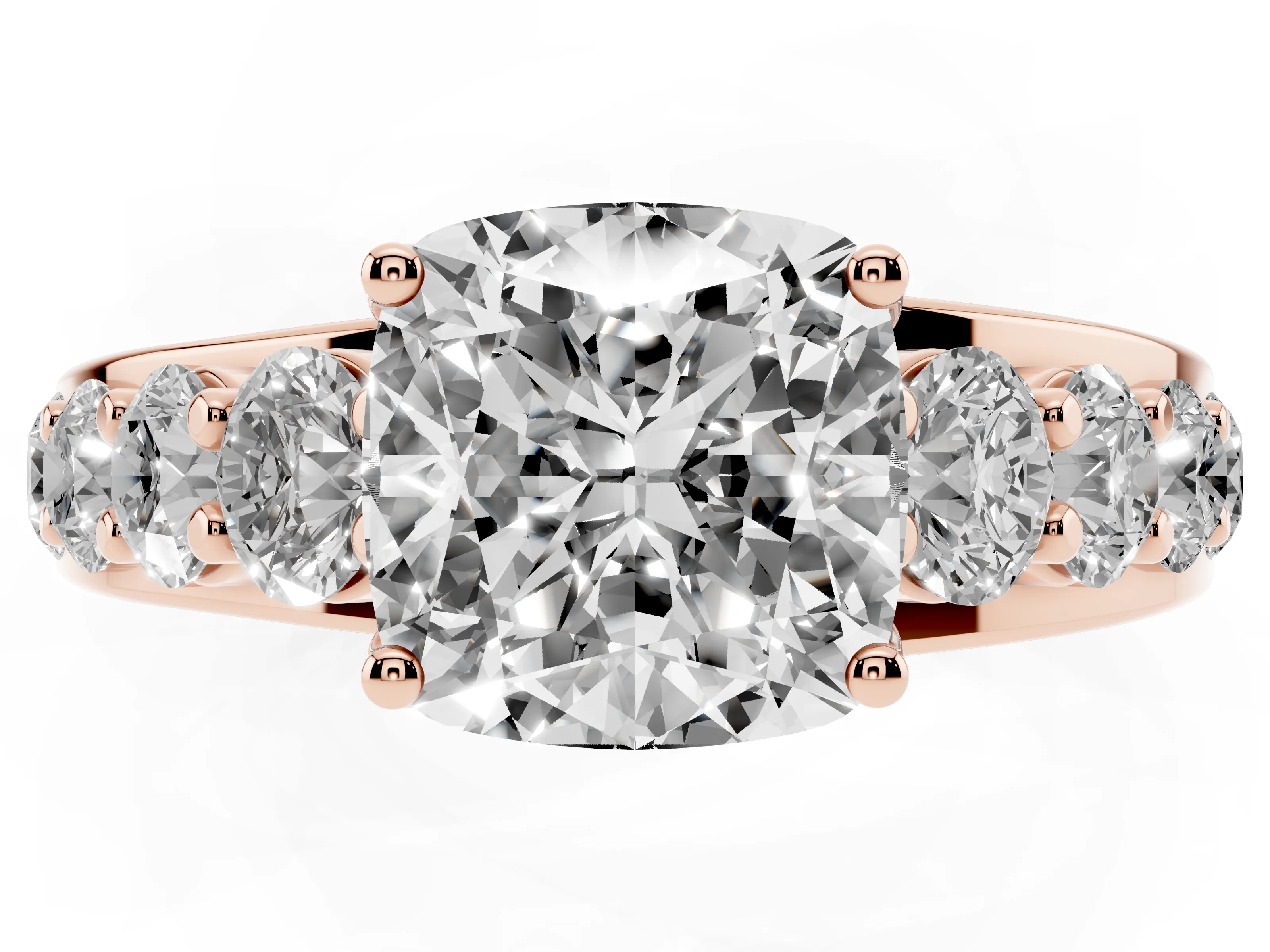 Cushion Cut Diamond Pavé Engagement Ring Set in Rose gold with Prong Setting