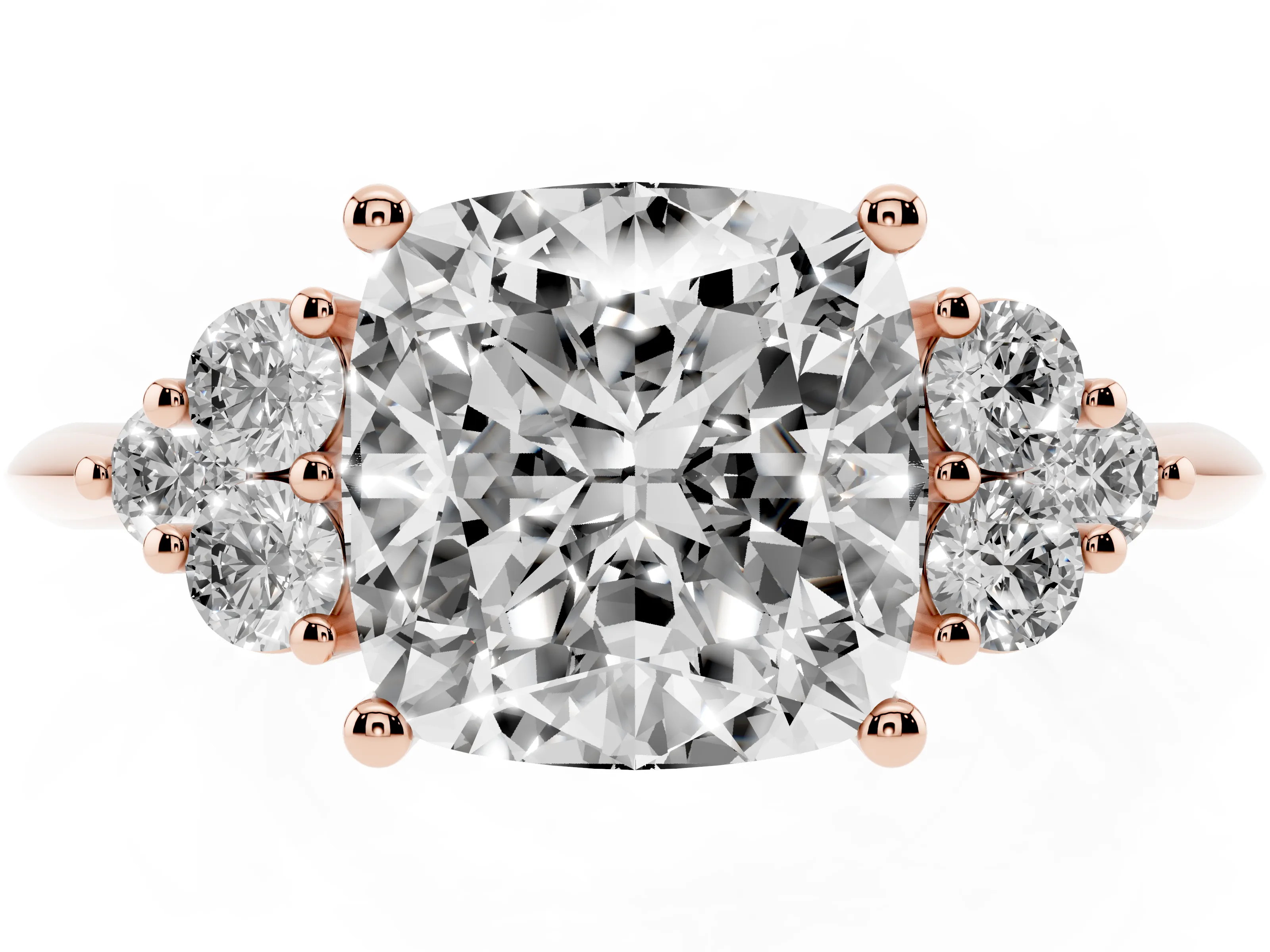 Cushion Cut Diamond Cluster Ring Set in Rose gold with Plain Band and Prong Setting