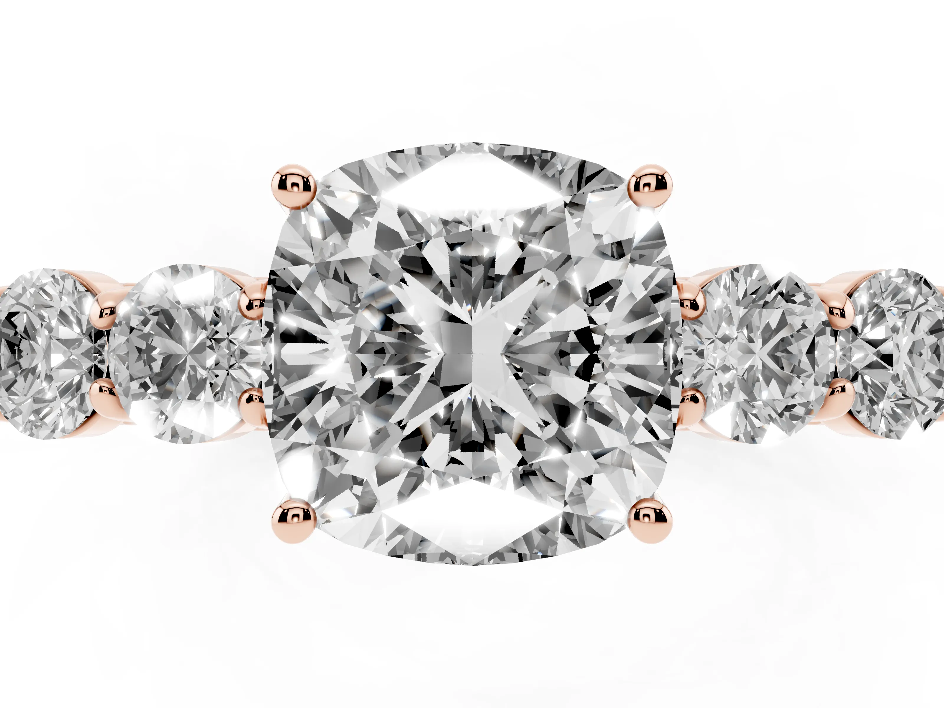 Cushion Cut Diamond Five-Stone Prong Set Band Ring Set in Rose gold with Polished Band