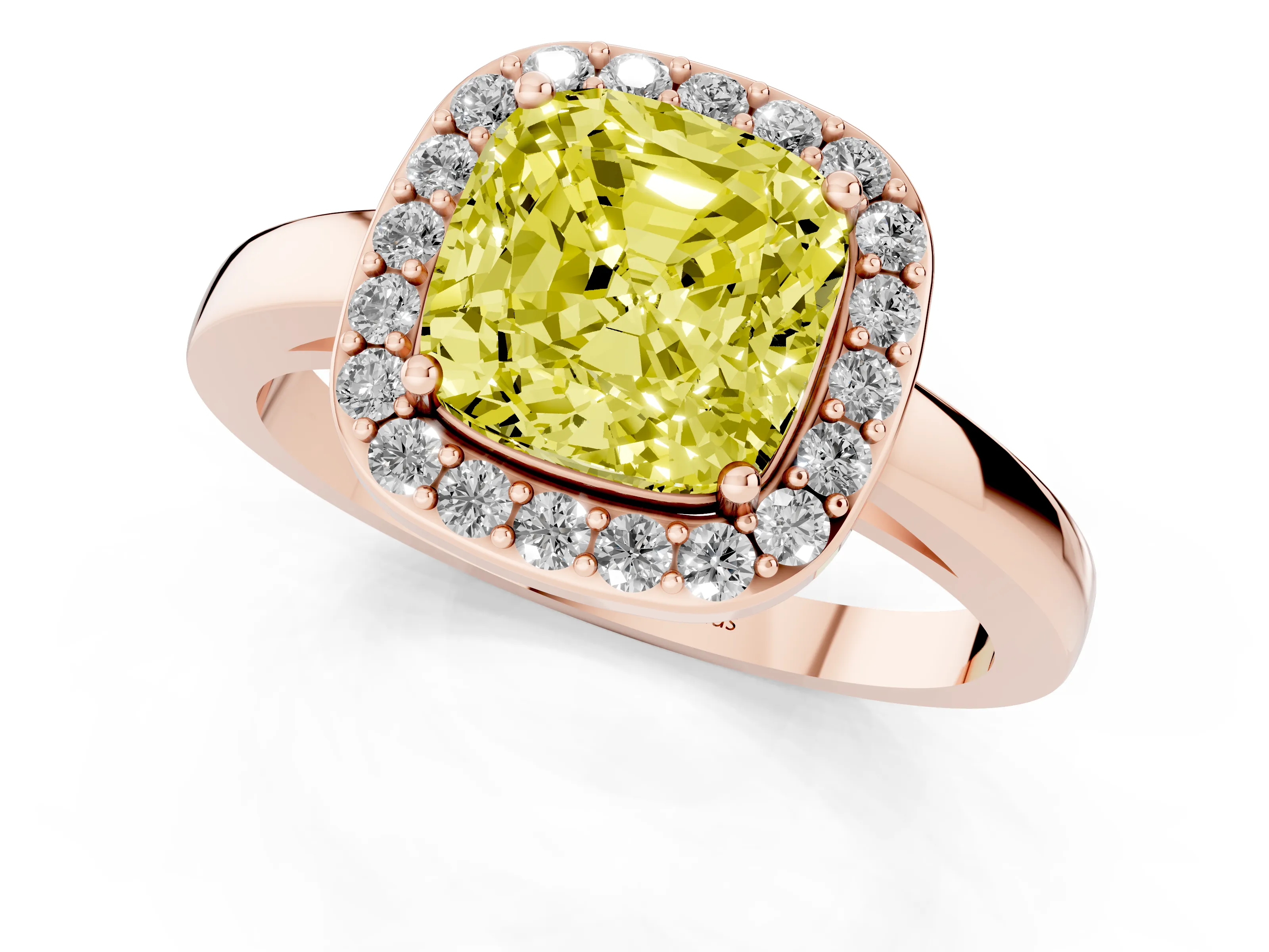 Fancy Yellow Cushion Cut Diamond Halo Ring Set in Rose gold with Solitaire Band and Prong Setting