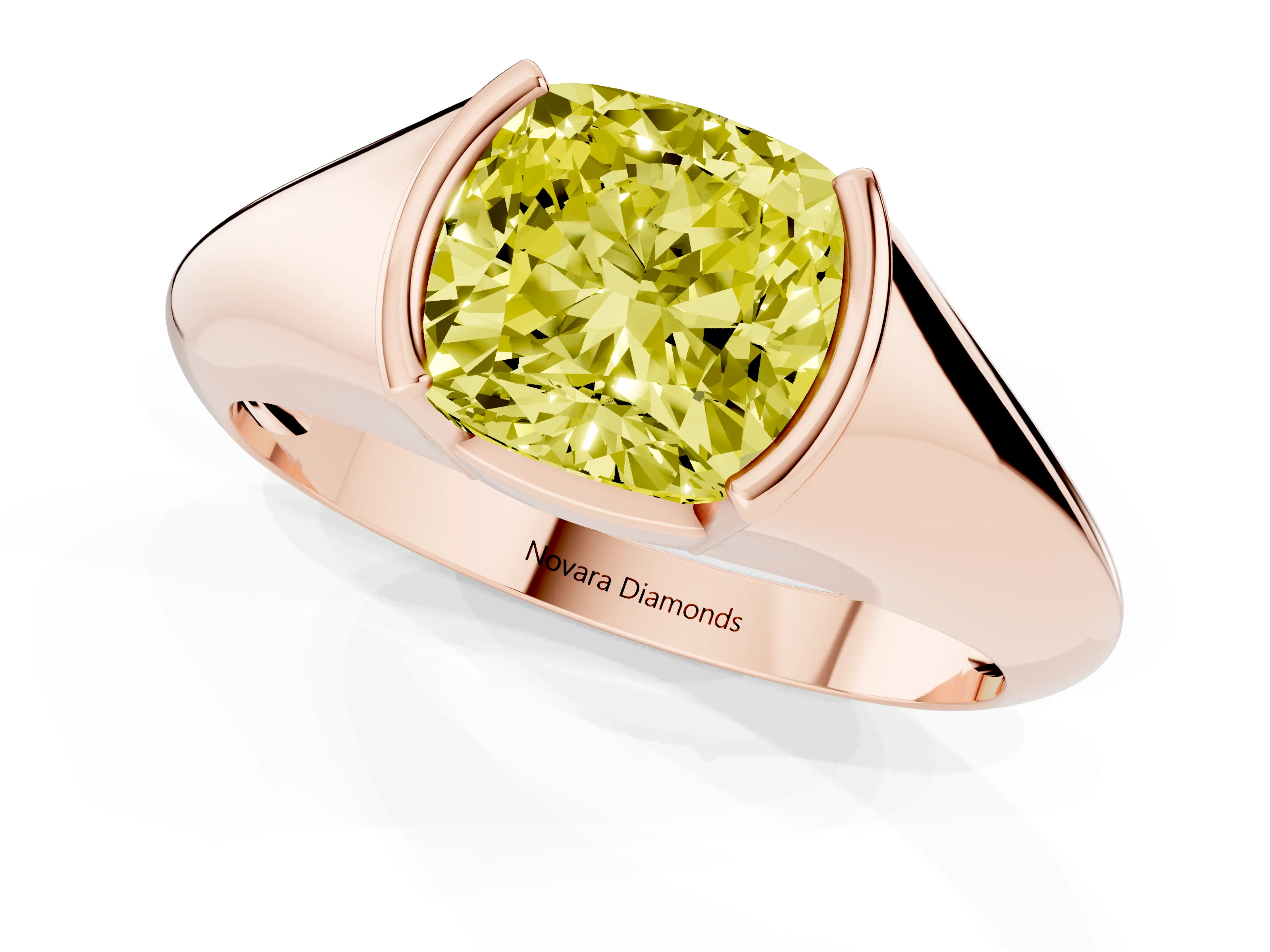 Fancy Yellow Cushion Cut Diamond Solitaire Tension Set Ring Set in Rose gold