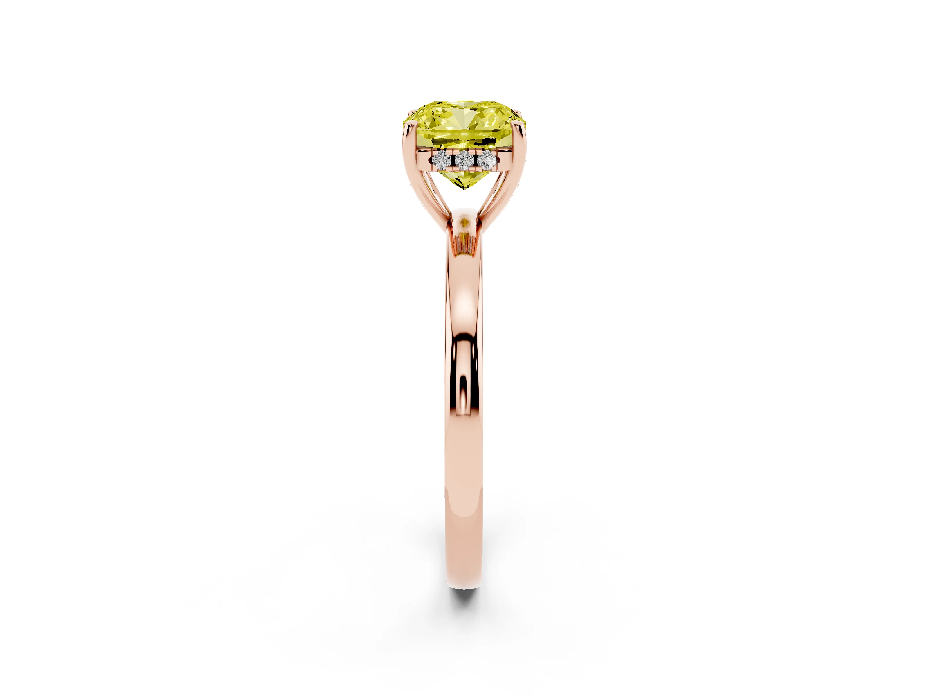 Fancy Yellow Cushion Cut Diamond Solitaire Ring Set in Rose gold with Plain Band and Prong Setting