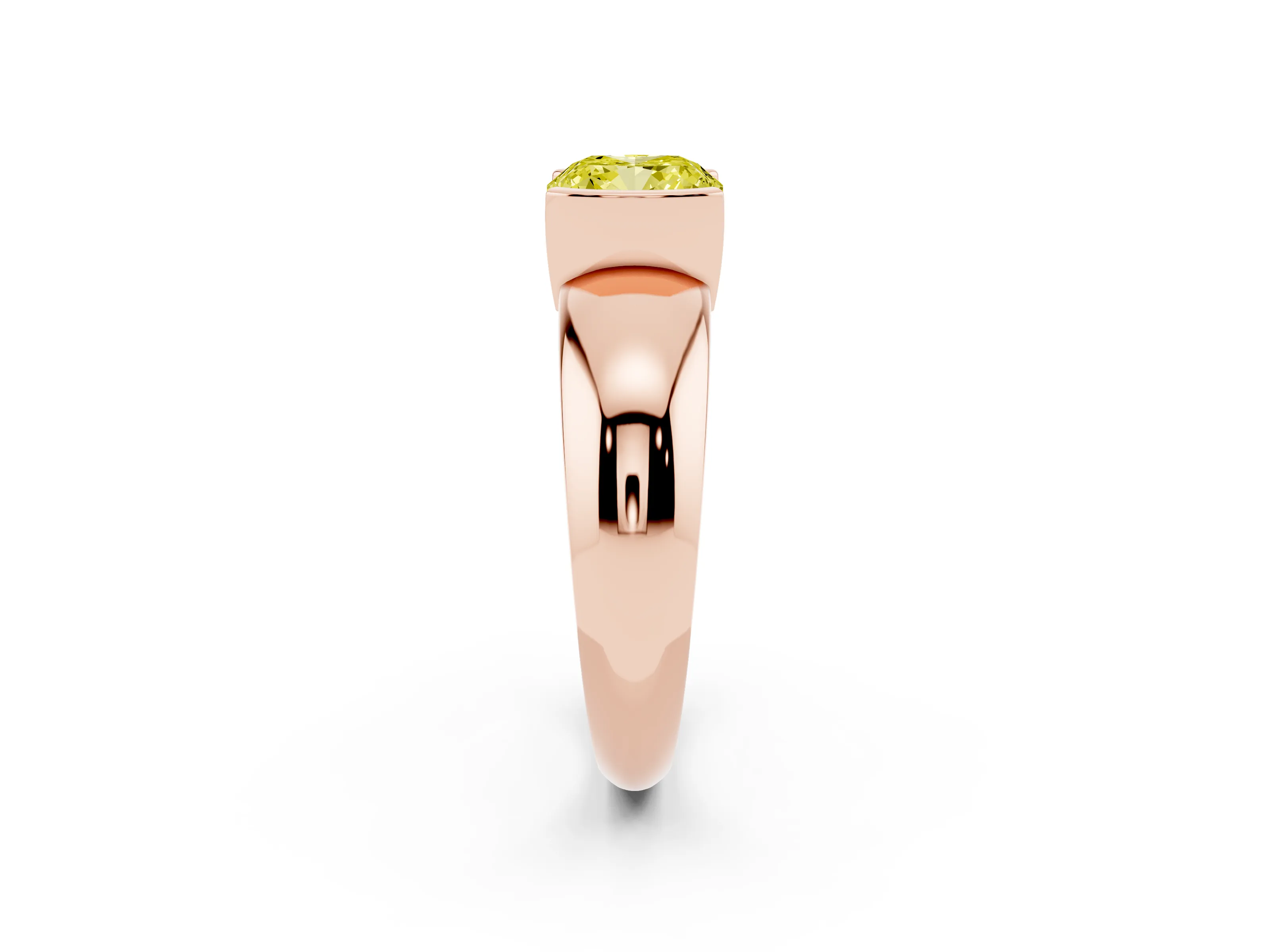 Fancy Yellow Cushion Cut Diamond Solitaire Tension Set Ring Set in Rose gold with Wide Band