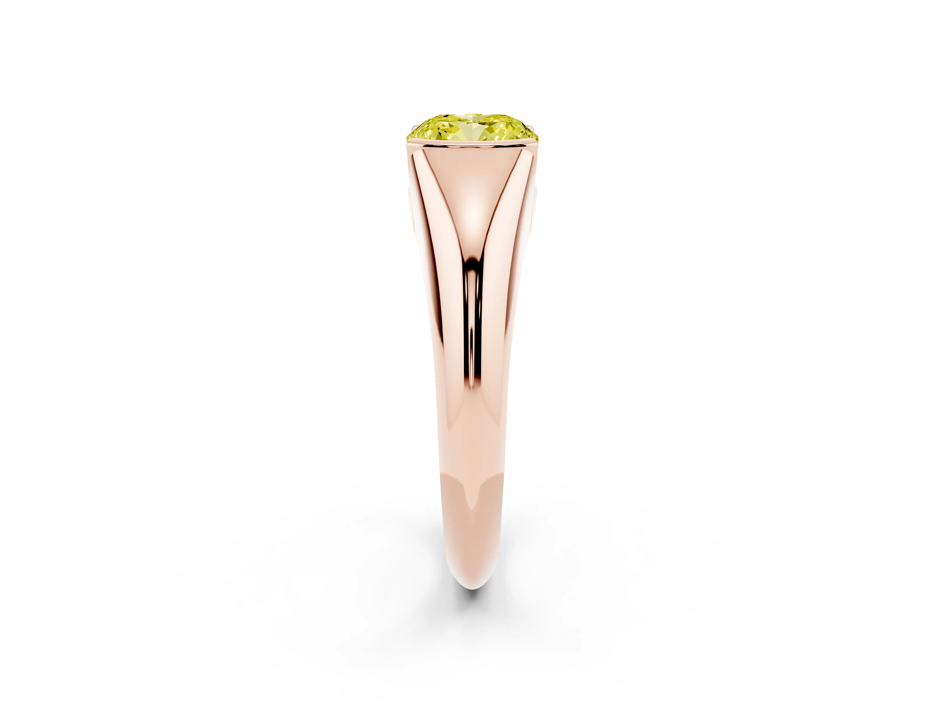 Fancy Yellow Cushion Cut Diamond Solitaire Tension Set Ring Set in Rose gold