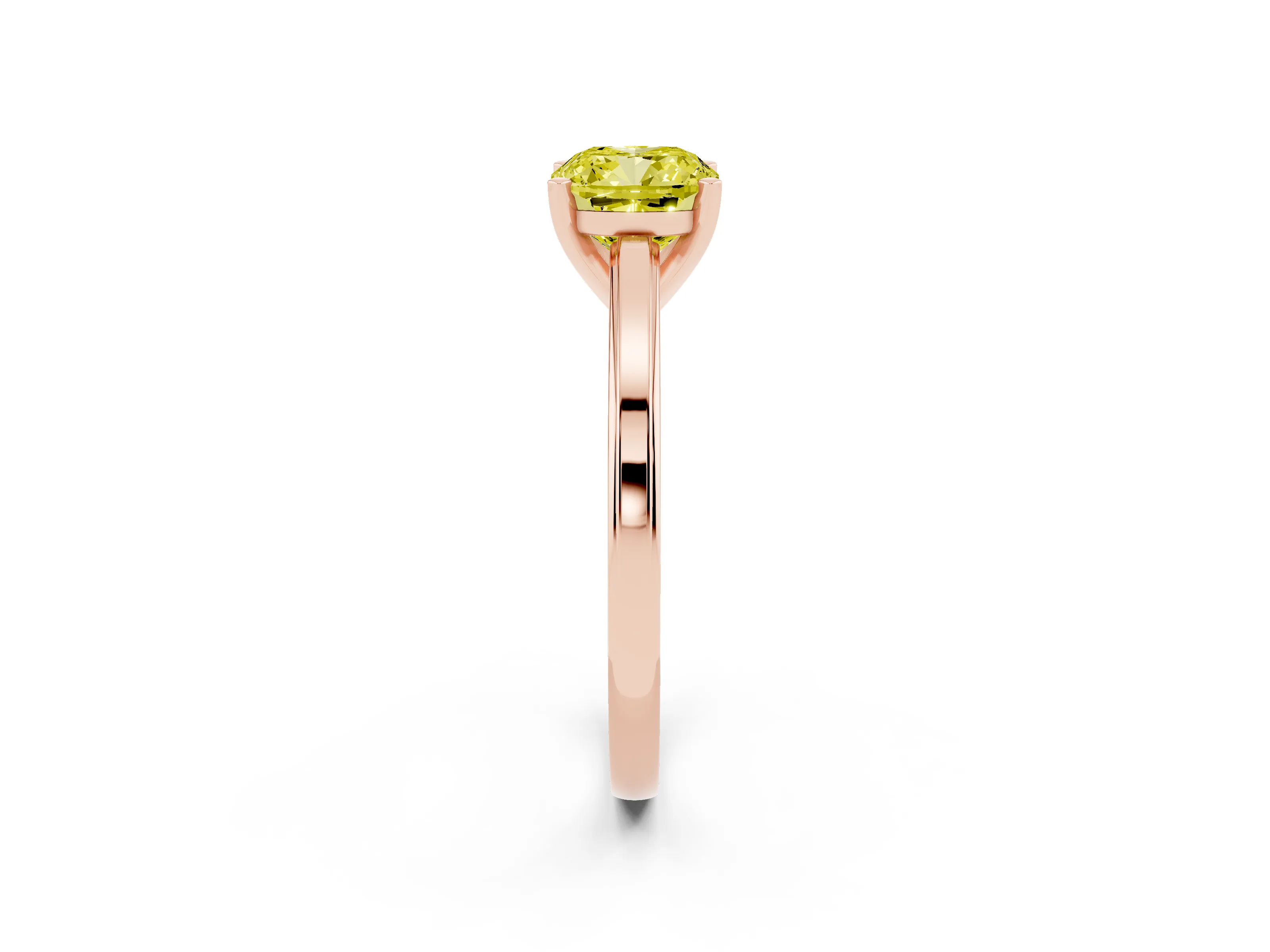 Fancy Yellow Cushion Cut Diamond Solitaire Ring Set in Rose gold with Prong Setting and Classic Band