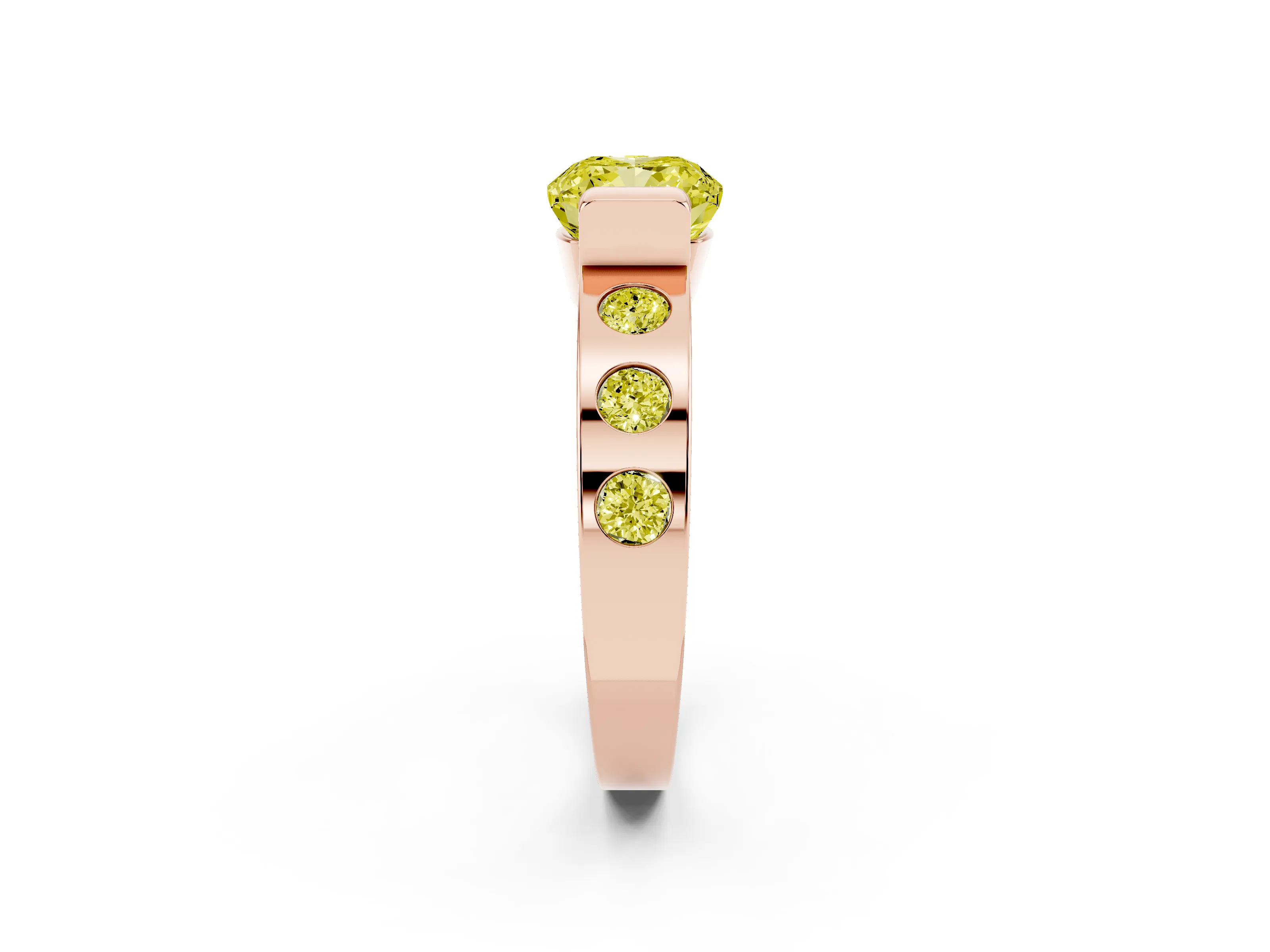 Fancy Yellow Cushion Cut Diamond Channel-Set Band Ring Set in Rose gold with Bezel Prong Setting