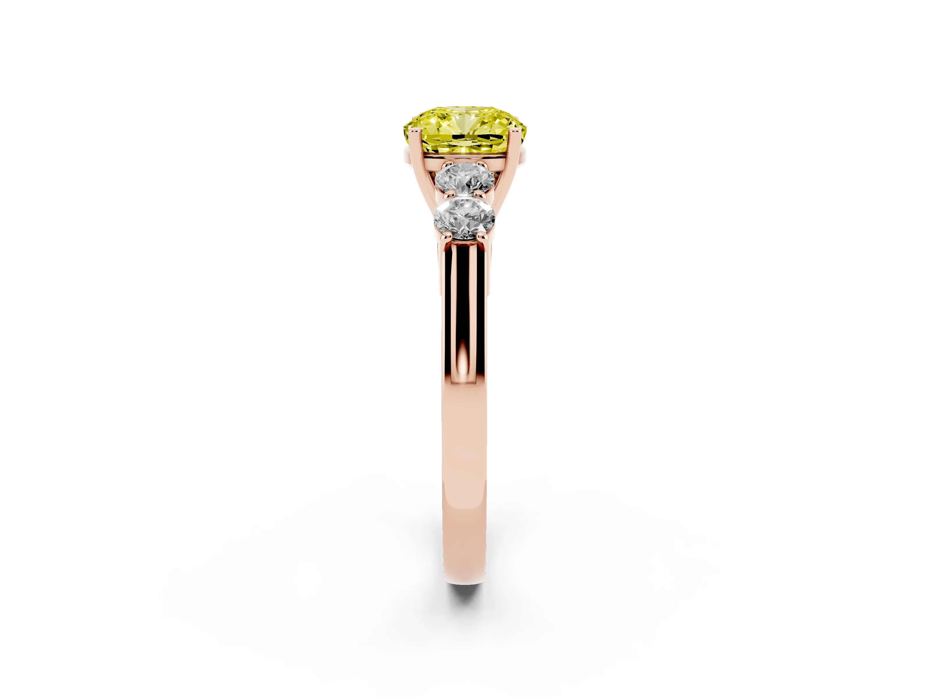 Fancy Yellow Cushion Cut Diamond Five-Stone Prong Set Band Ring Set in Rose gold with Polished Band
