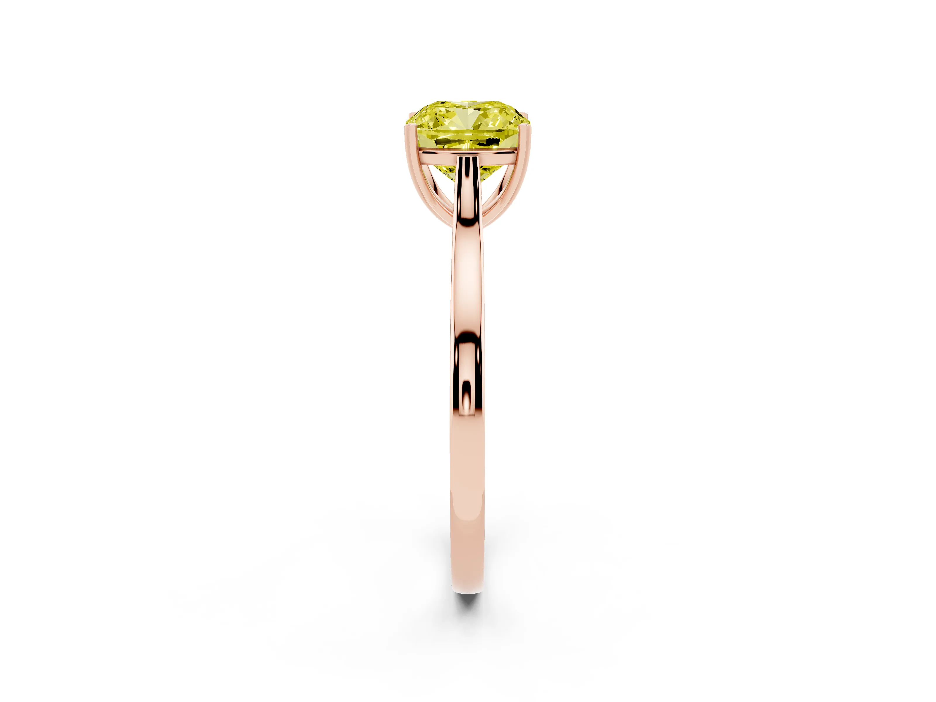 Fancy Yellow Cushion Cut Diamond Solitaire Heart Prong Engagement Ring Set in Rose gold with Tapered Band
