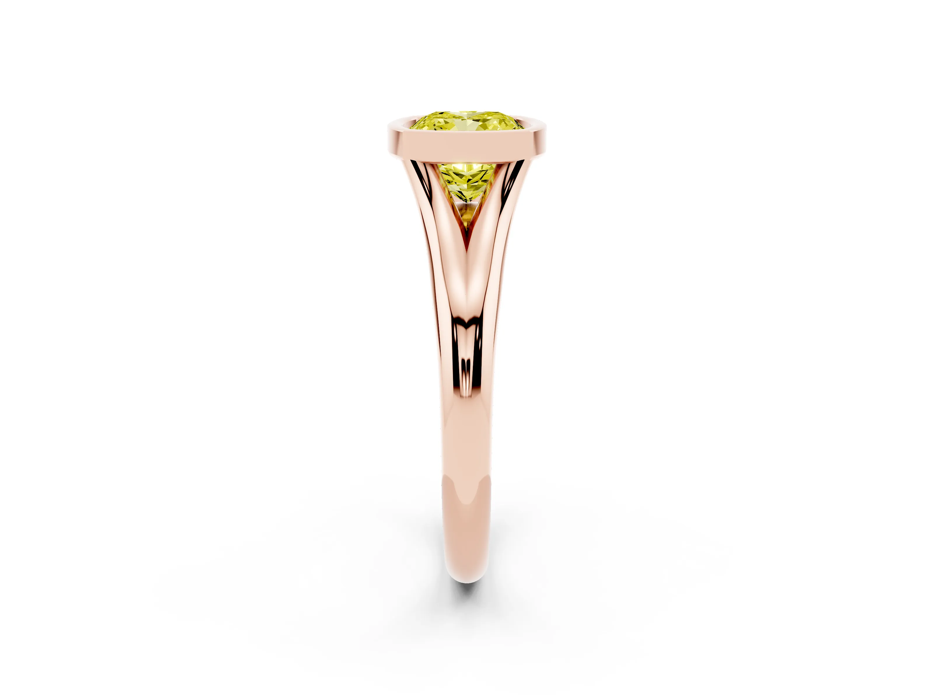 Fancy Yellow Bezel Set Cushion Cut Diamond Solitaire Ring Set in Rose gold with Smooth Band