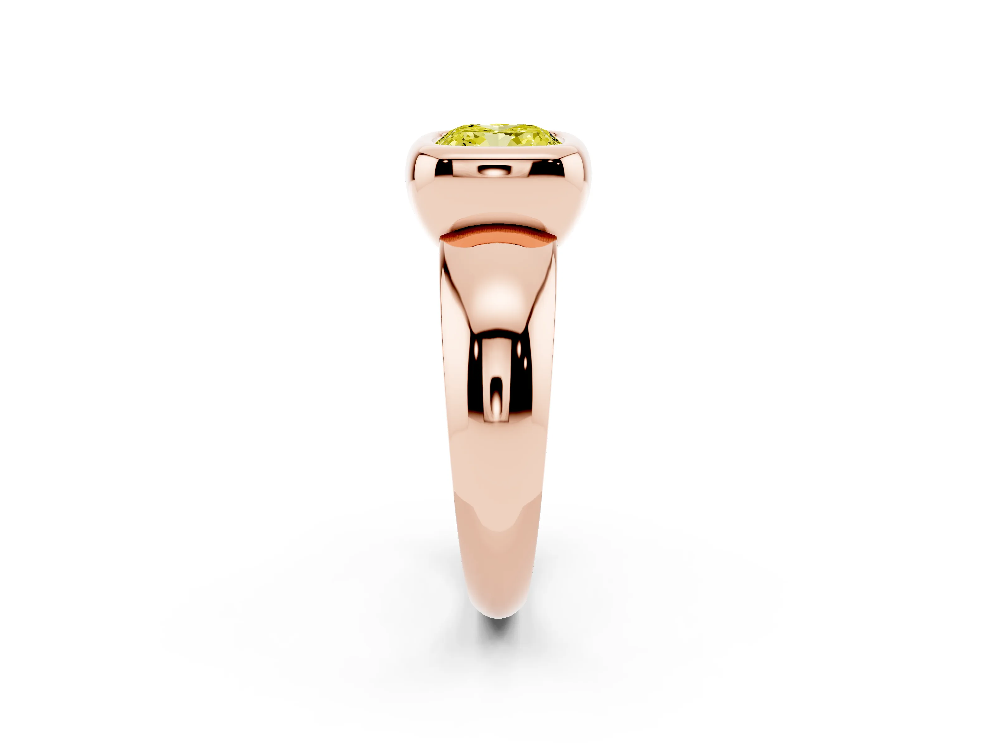 Fancy Yellow Bezel Set Cushion Cut Diamond Solitaire Ring Set in Rose gold with Wide Band