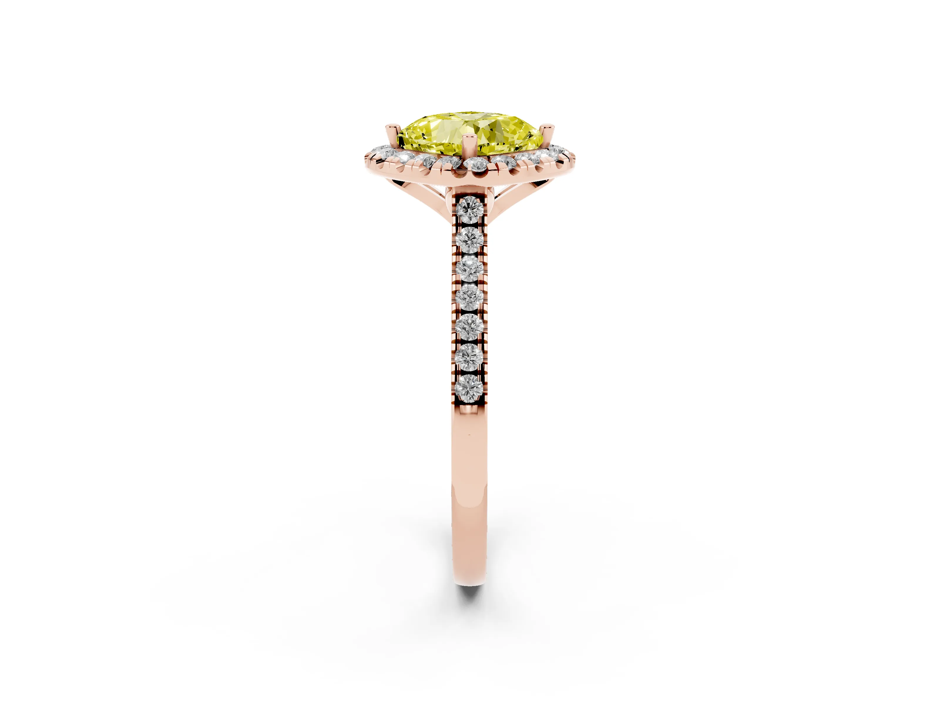 Fancy Yellow Cushion Cut Diamond Cushion Halo Ring Set in Rose gold with Pavé Band