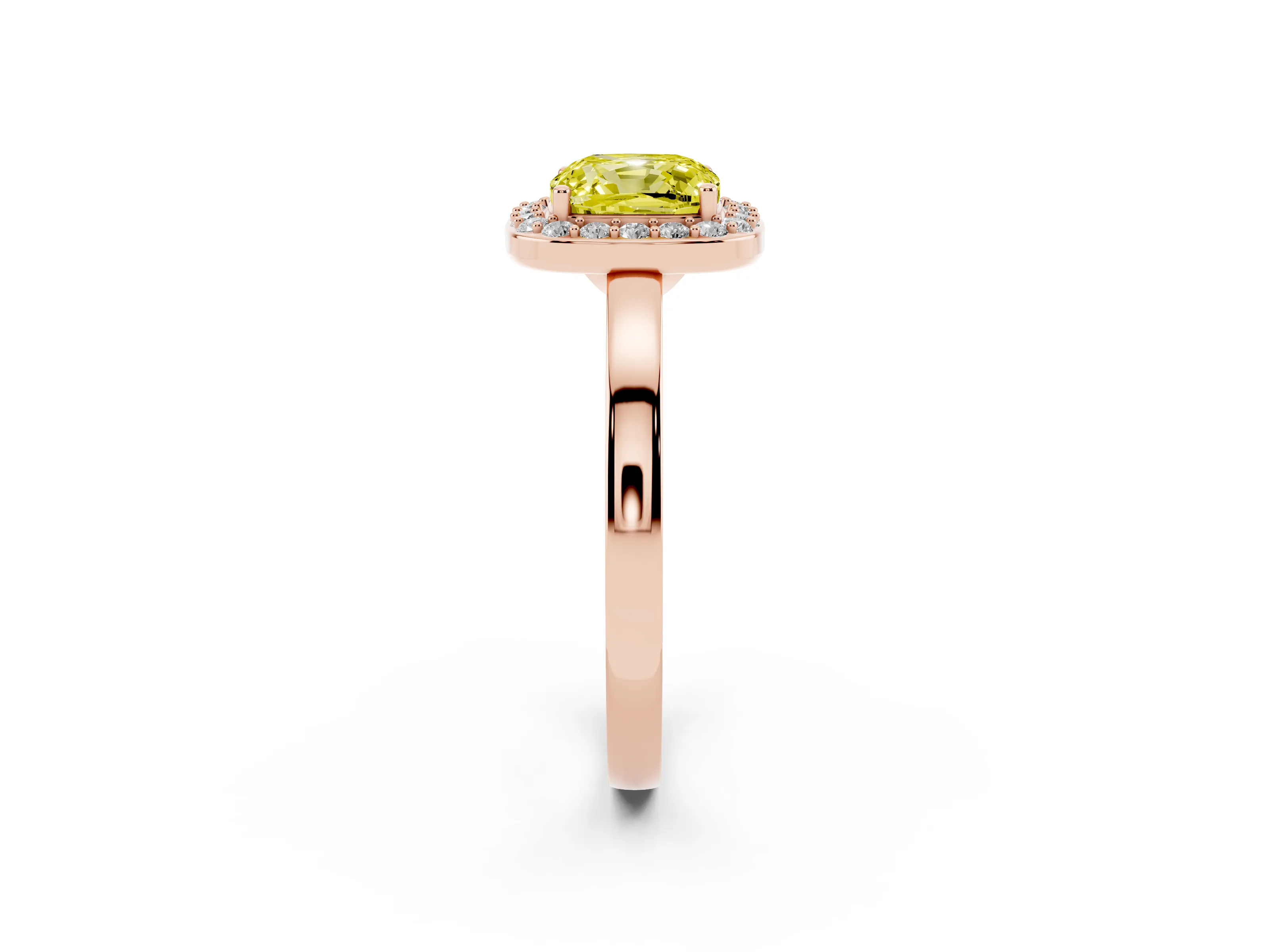 Fancy Yellow Cushion Cut Diamond Halo Ring Set in Rose gold with Solitaire Band and Prong Setting