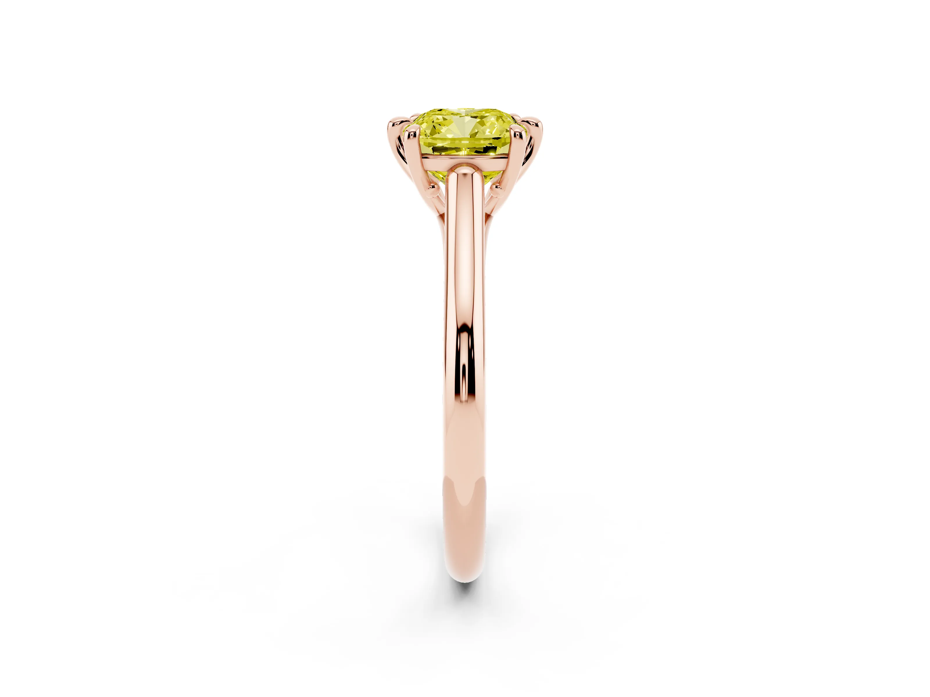 Fancy Yellow Cushion Cut Diamond Solitaire Engagement Ring Set in Rose gold with Prong Setting and Plain Classic Band