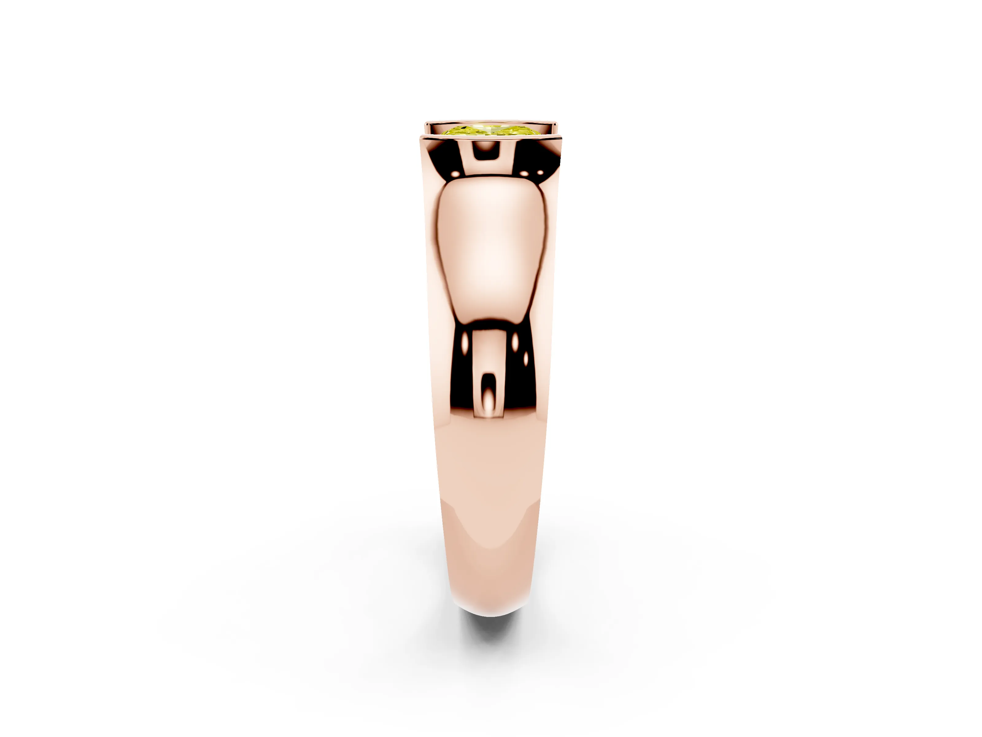 Fancy Yellow Cushion Cut Diamond Bezel Solitaire Ring Set in Rose gold with Wide Band
