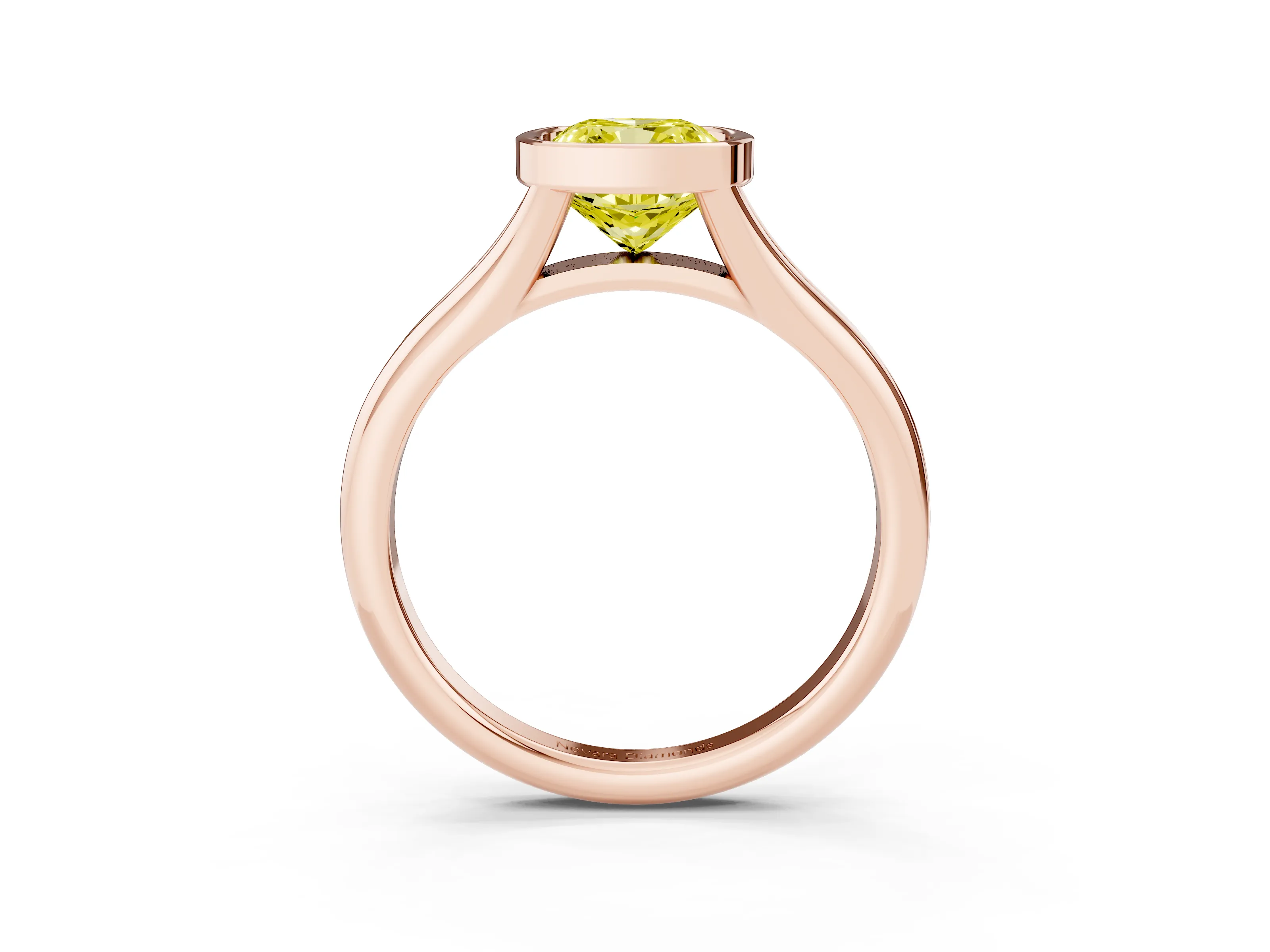 Fancy Yellow Bezel Set Cushion Cut Diamond Solitaire Ring Set in Rose gold with Smooth Band