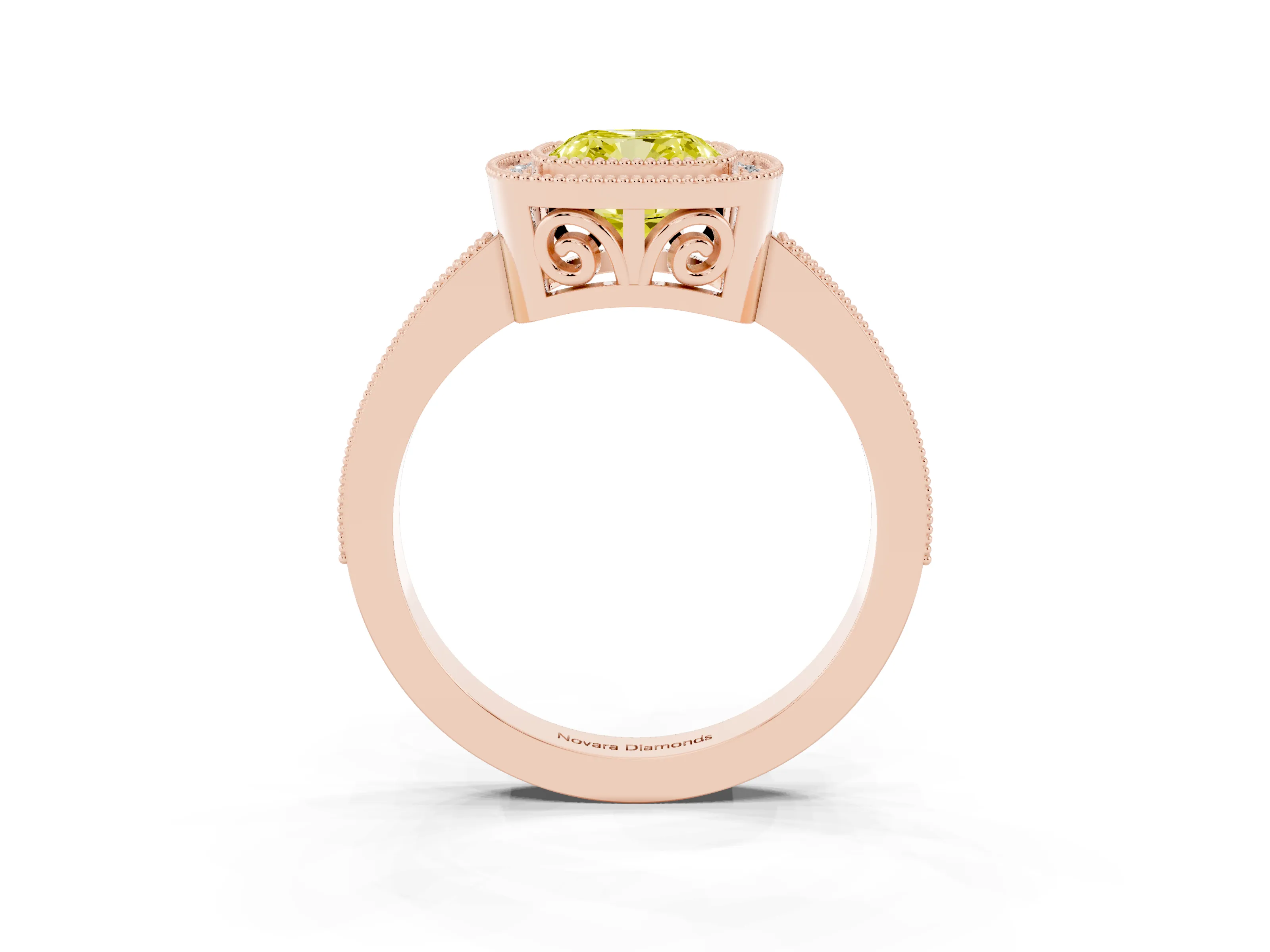 Fancy Yellow Cushion Cut Diamond Round Halo Ring Set in Rose gold with Pavé Band