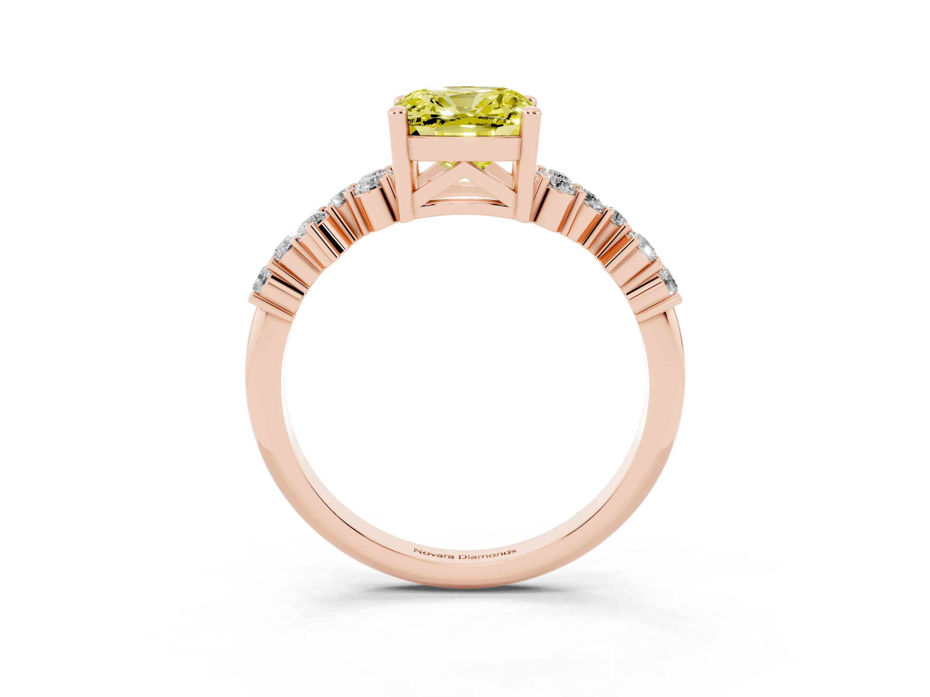 Fancy Yellow Cushion Cut Diamond Ring Set in Rose gold with Scattered Round Accents