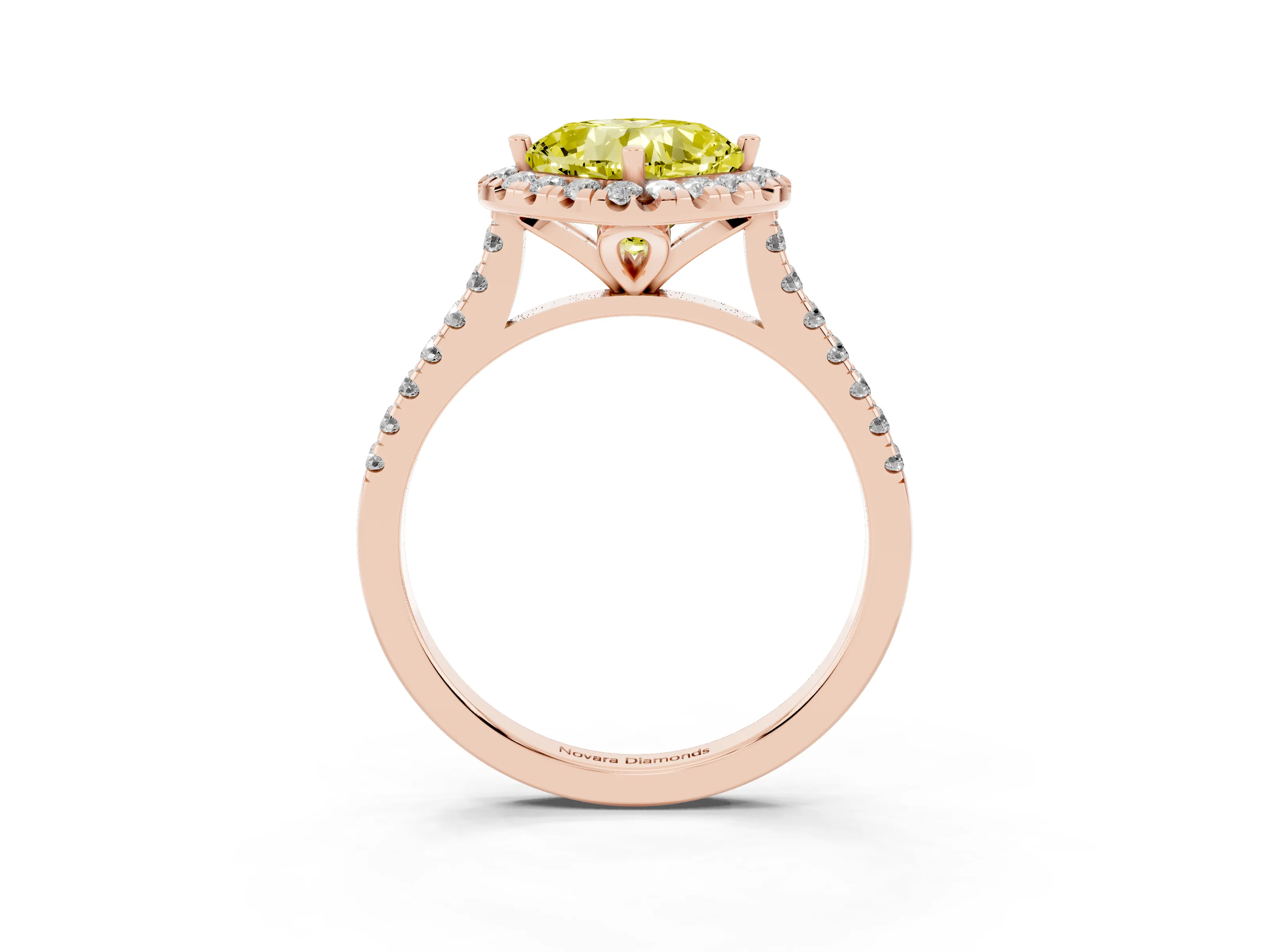 Fancy Yellow Cushion Cut Diamond Cushion Halo Ring Set in Rose gold with Pavé Band