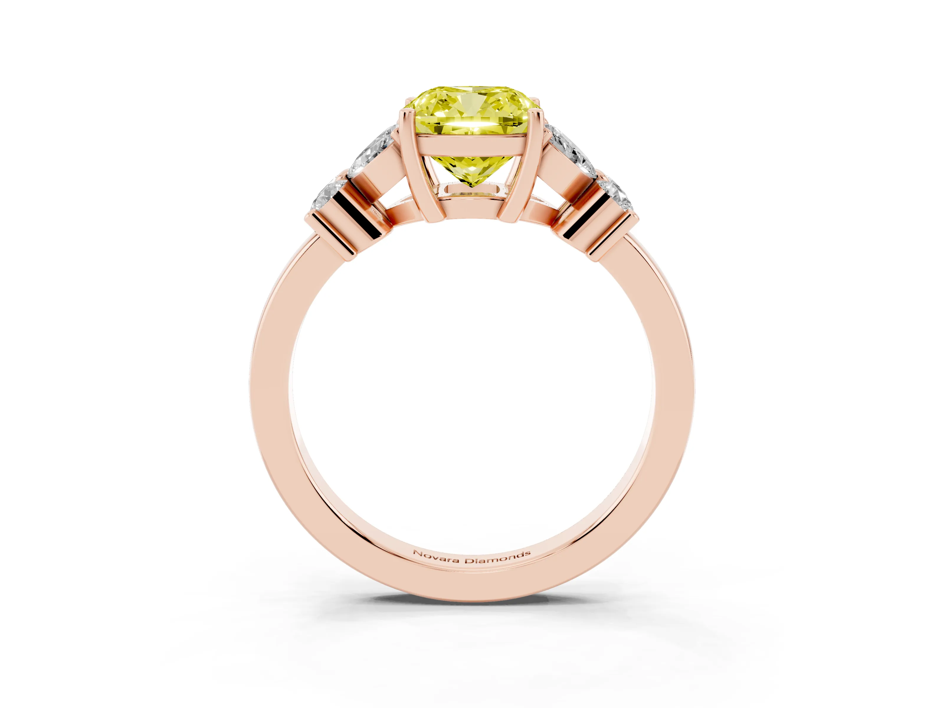 Fancy Yellow Cushion Cut Diamond Floral Cluster Ring Set in Rose gold with Marquise Petals and Prong Setting