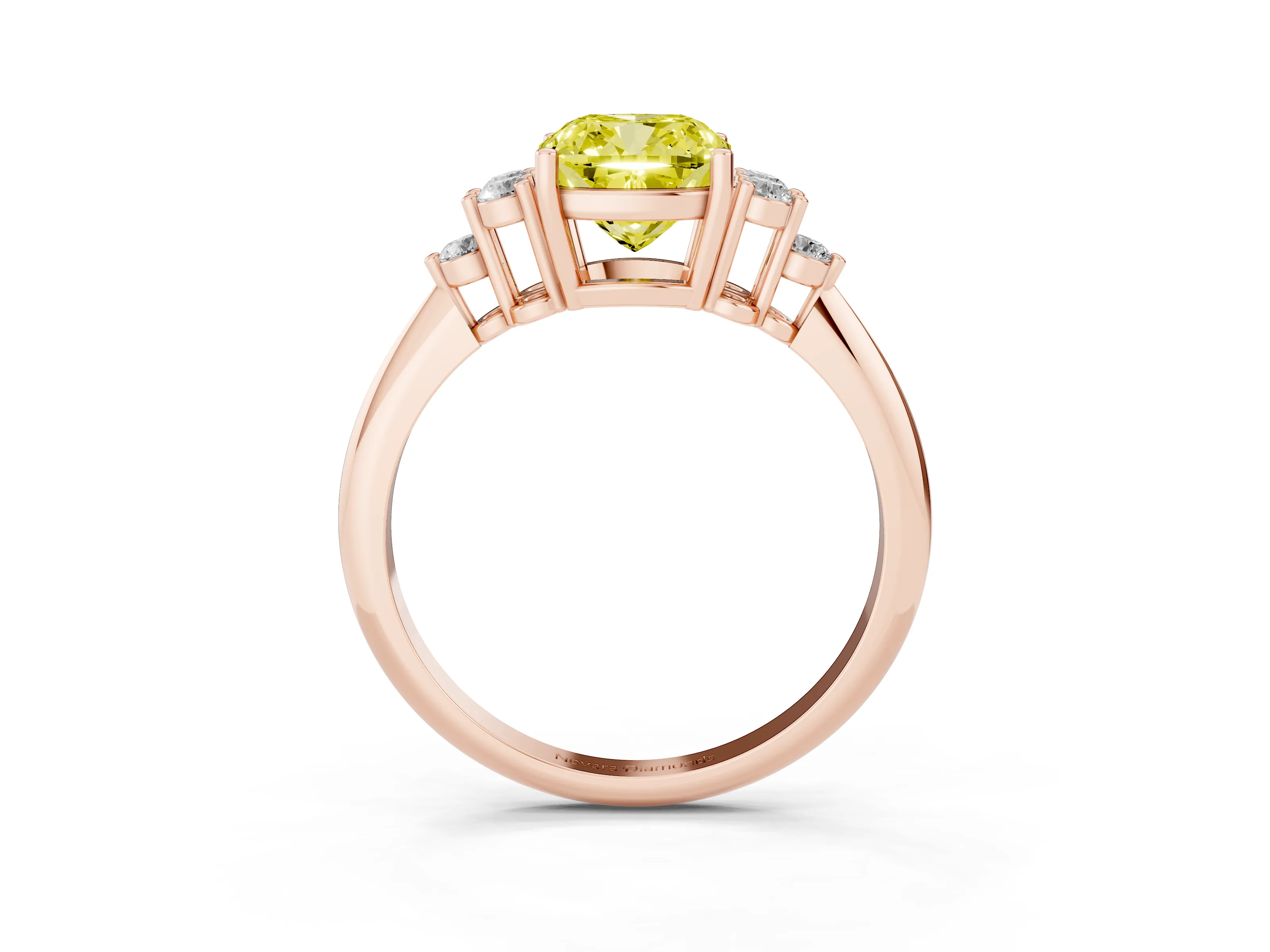 Fancy Yellow Cushion Cut Diamond Cluster Ring Set in Rose gold with Plain Band and Prong Setting