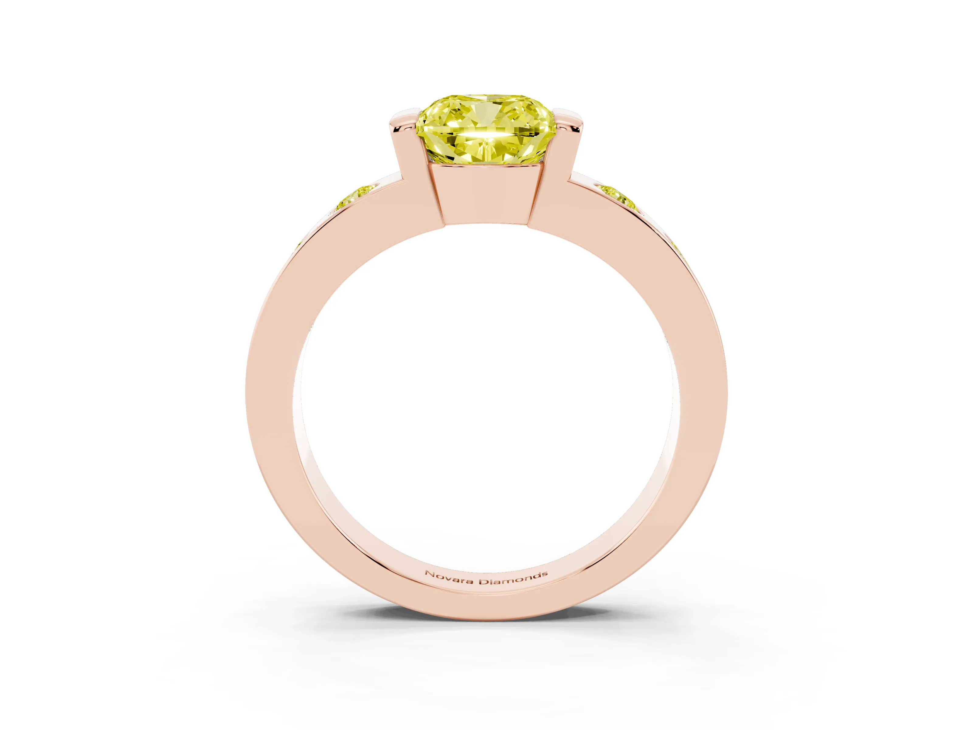 Fancy Yellow Cushion Cut Diamond Channel-Set Band Ring Set in Rose gold with Bezel Prong Setting