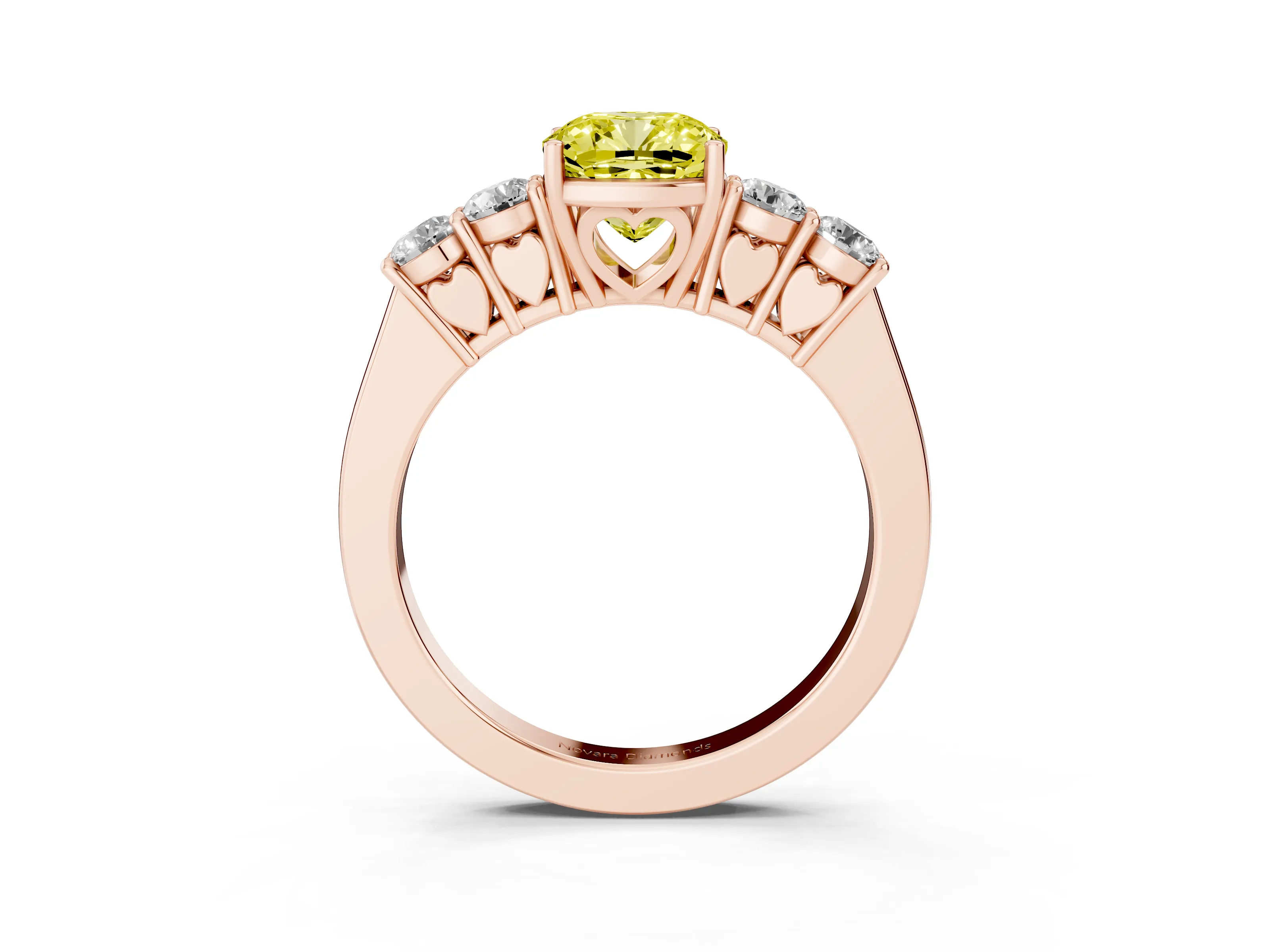 Fancy Yellow Cushion Cut Diamond Five-Stone Prong Set Band Ring Set in Rose gold with Polished Band