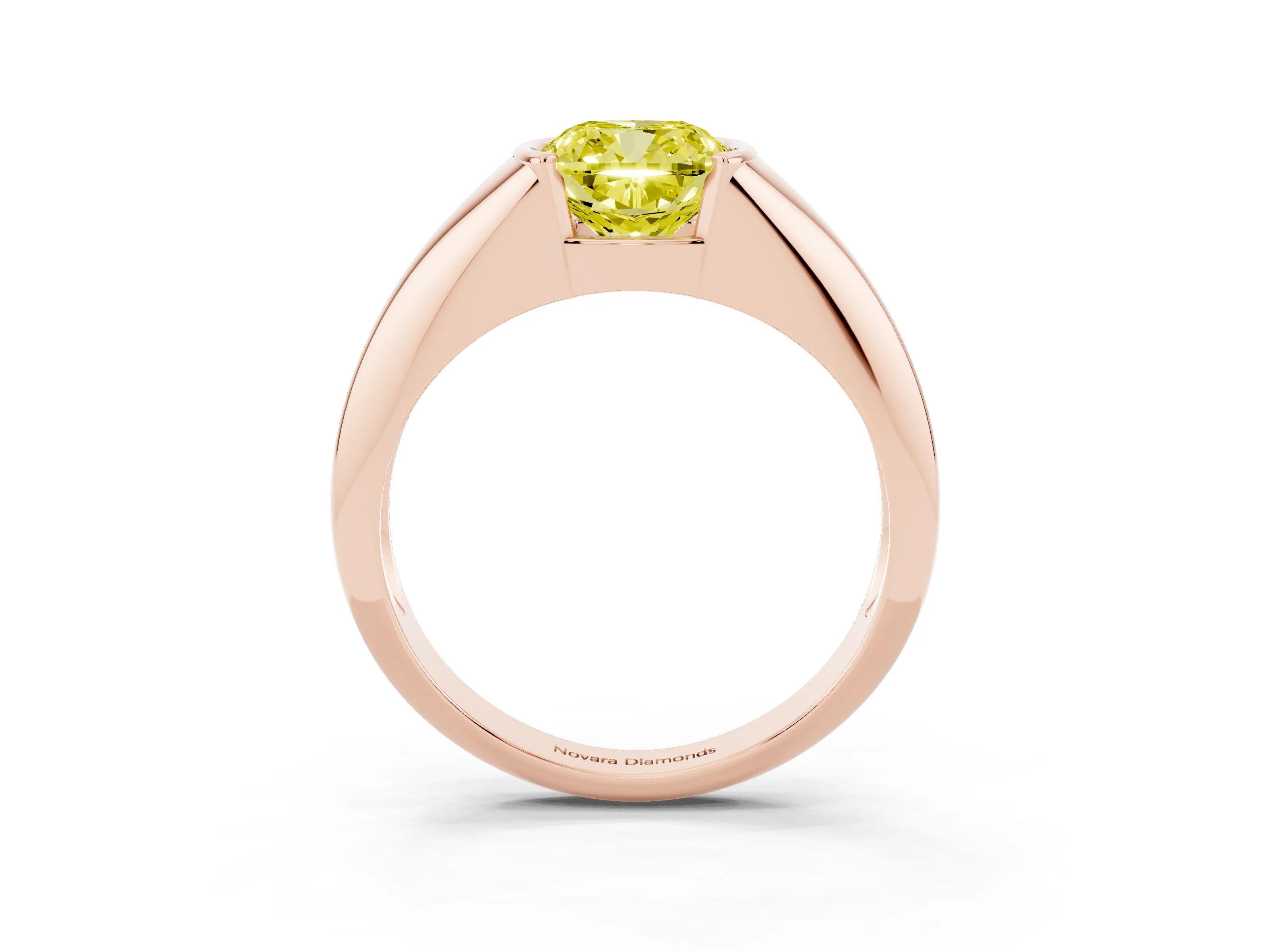 Fancy Yellow Cushion Cut Diamond Solitaire Tension Set Ring Set in Rose gold